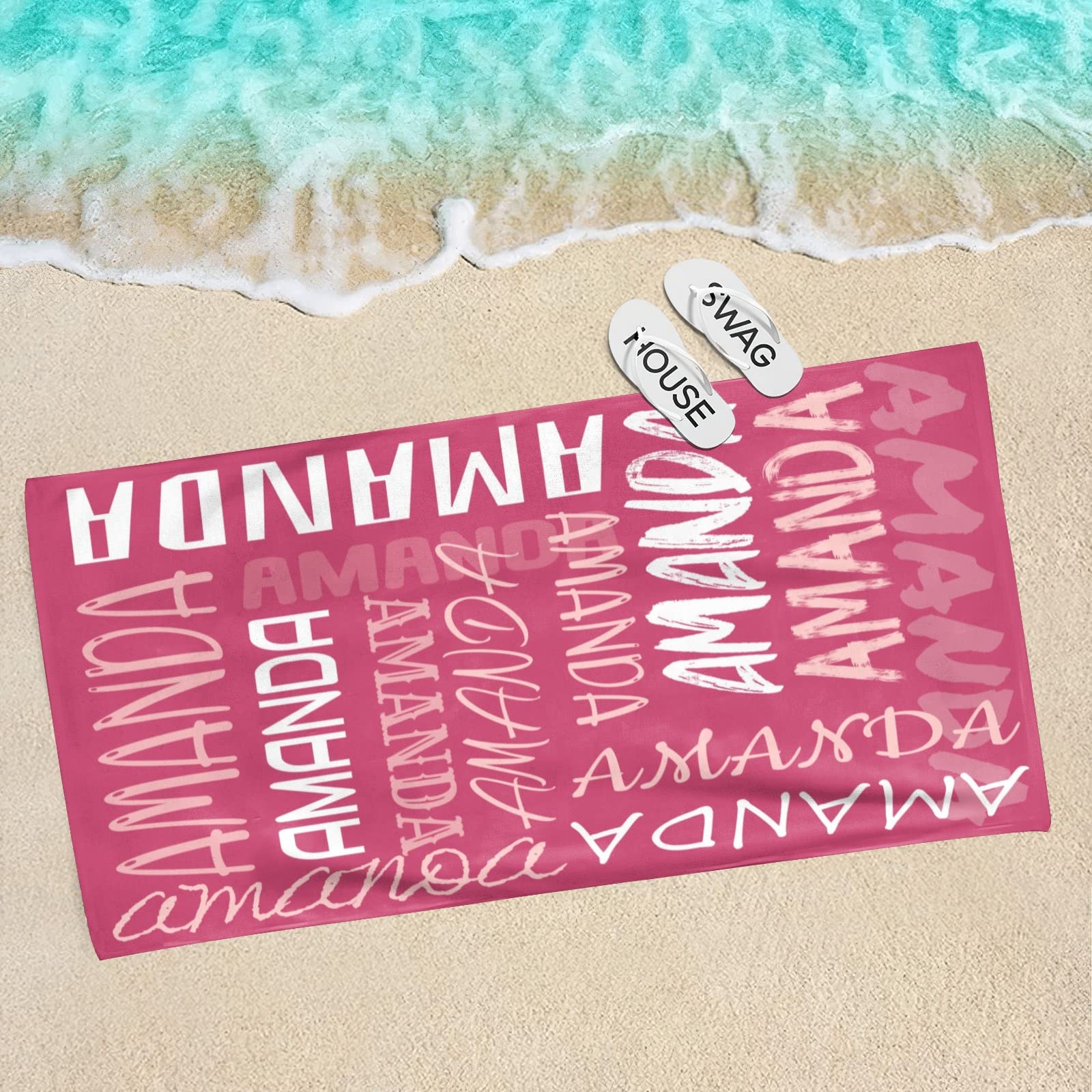 Esthqetic Personalized Beach Towel - Custom Name Text, 30x60 Inches, Microfiber, Great Gift Idea - View #9