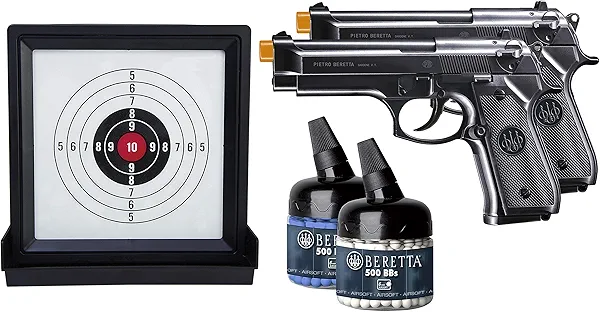 Beretta 92 FS 6mm BB Pistol Airsoft Gun, Game Ready Kit (2 Guns, Target and BBs)