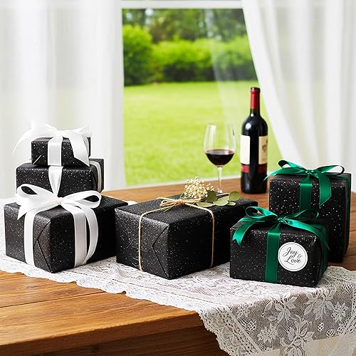 Miniatura 8 de 50 hojas de papel de seda para embalaje de pañuelos, papel para bolsas de regalo, papel de regalo con purpurina negra para envolver regalos, bolsas