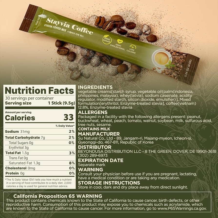 Amazon.com : STAYVIA COFFEE Stevia Instant Coffee Packets - Korean