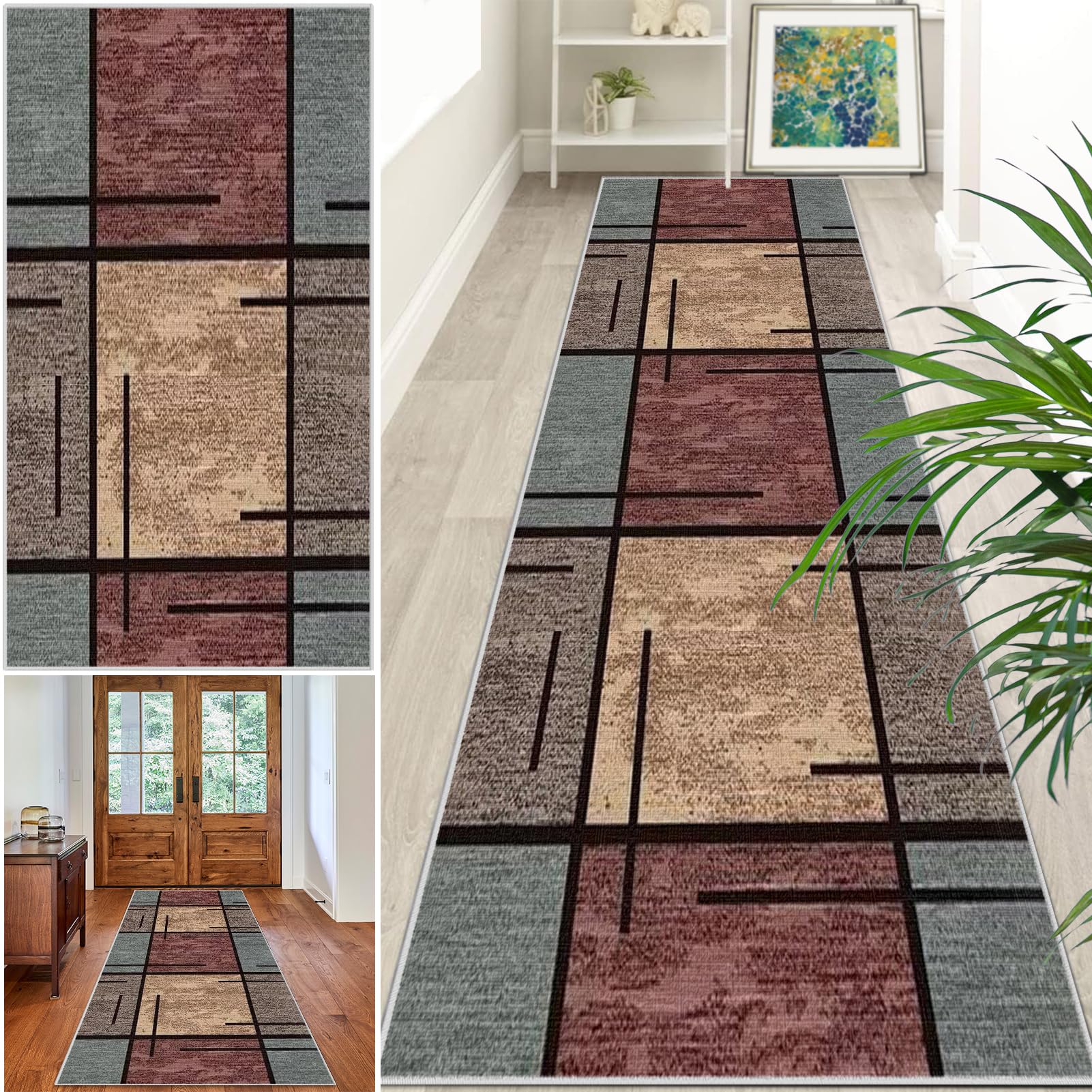 Extra Long Runner Rugs for Hallway Non Slip Carpet Absorbent Runner Rug 90 x 500 cm Carpet Runners for Kitchen Hallway Runner Kitchen Rug Entrance Large Machine Washable Door Mat Stair Runner Rug