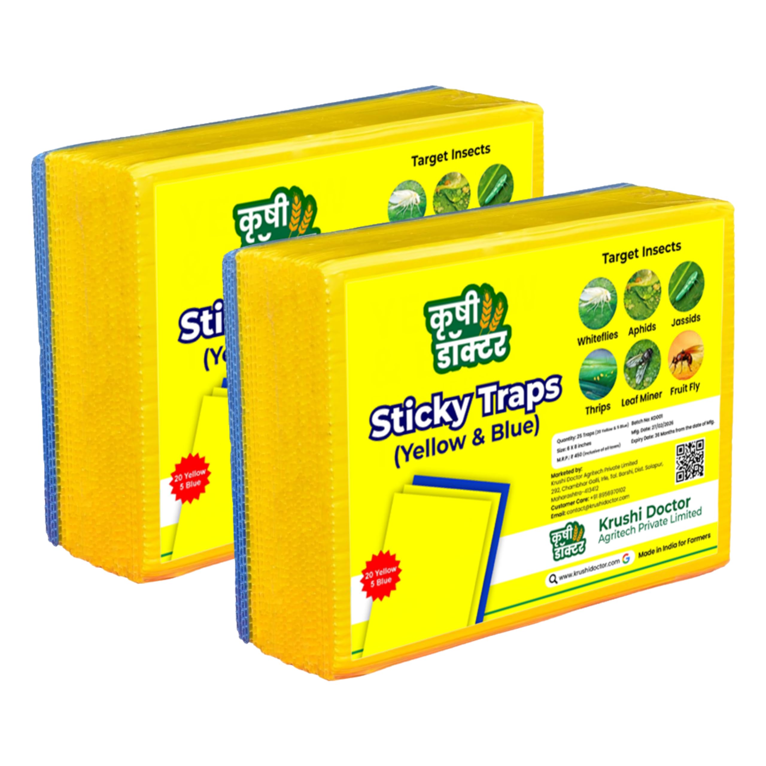 Yellow & Blue Sticky Trap (Pack of 2) | 50 Traps Combo (25+25) | Suitable for Vegetable Crops-image-0
