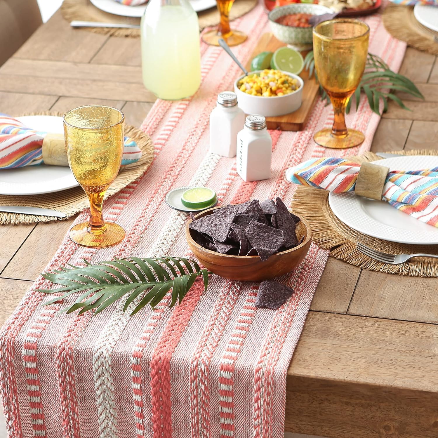 The Home Talk Jute Cotton Hand Woven Table Runner / Placemats (Table Runner, Orange, 13" x 72")