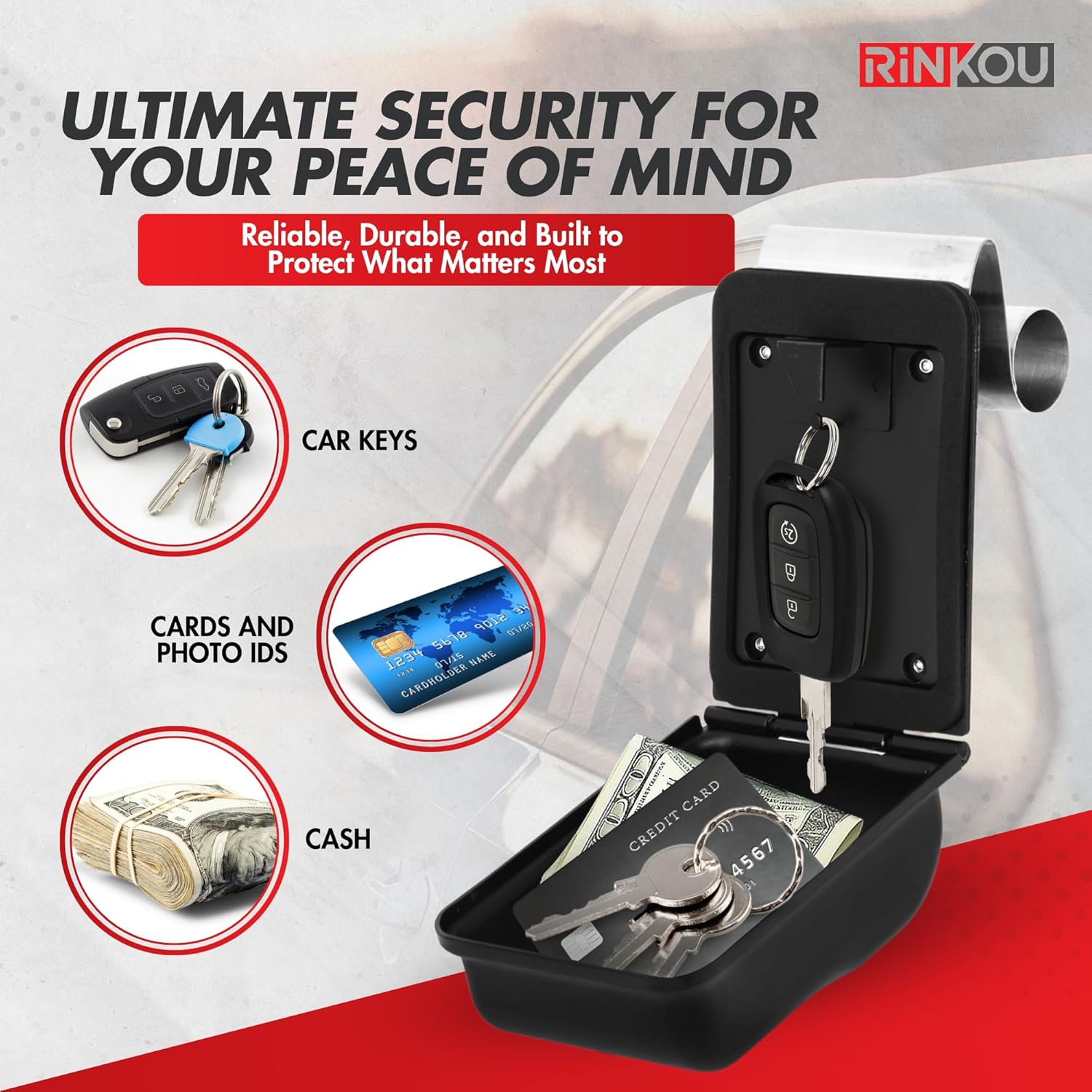 Car Key Lock Box – Heavy-Duty Car Lockbox for Keys with 3 Digit Combination Lockbox – Weatherproof Vehicle Key Lock Box for Turo, Rentals, Outdoor Use – Secure Key Safe for Car or Fence