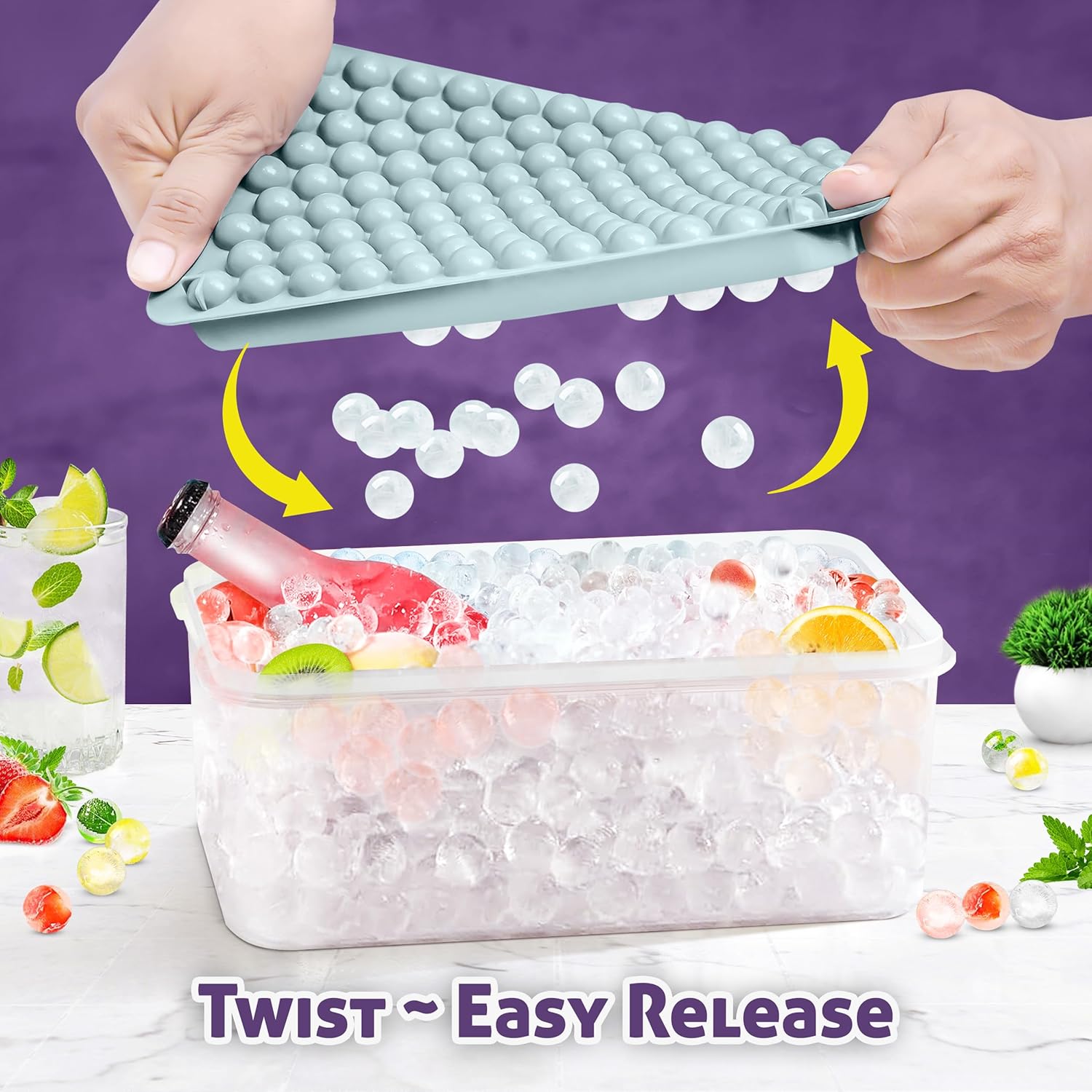 Mini Ice Cube Tray Set & 8 Cicles Ice Trays Set - 7 Trays, 2 Bins, 2 Scoops, 2 Tongs & 4 Straws