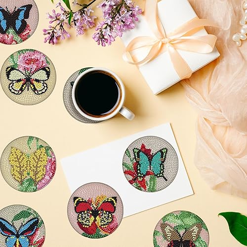 Miniatura 5 de 8 posavasos de diamantes de mariposa con soporte para bricolaje, diseño de mariposas florales, diseño de diamantes, posavasos de diamante 5D,