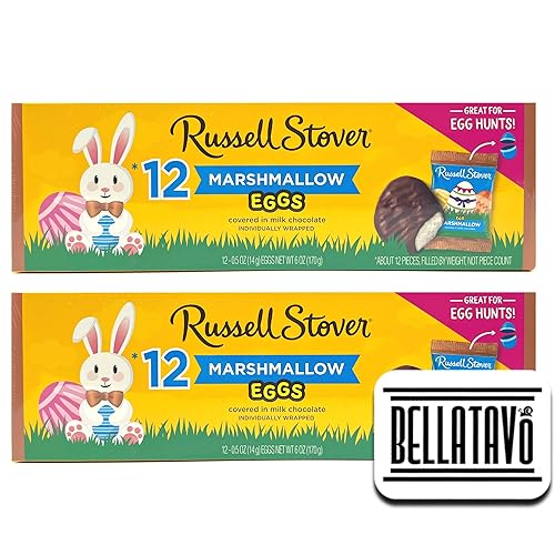 Paquete de huevos de malvavisco de chocolate con leche. Incluye dos cajas de 12 unidades de 6 onzas de huevos de malvavisco Russell Stover más un