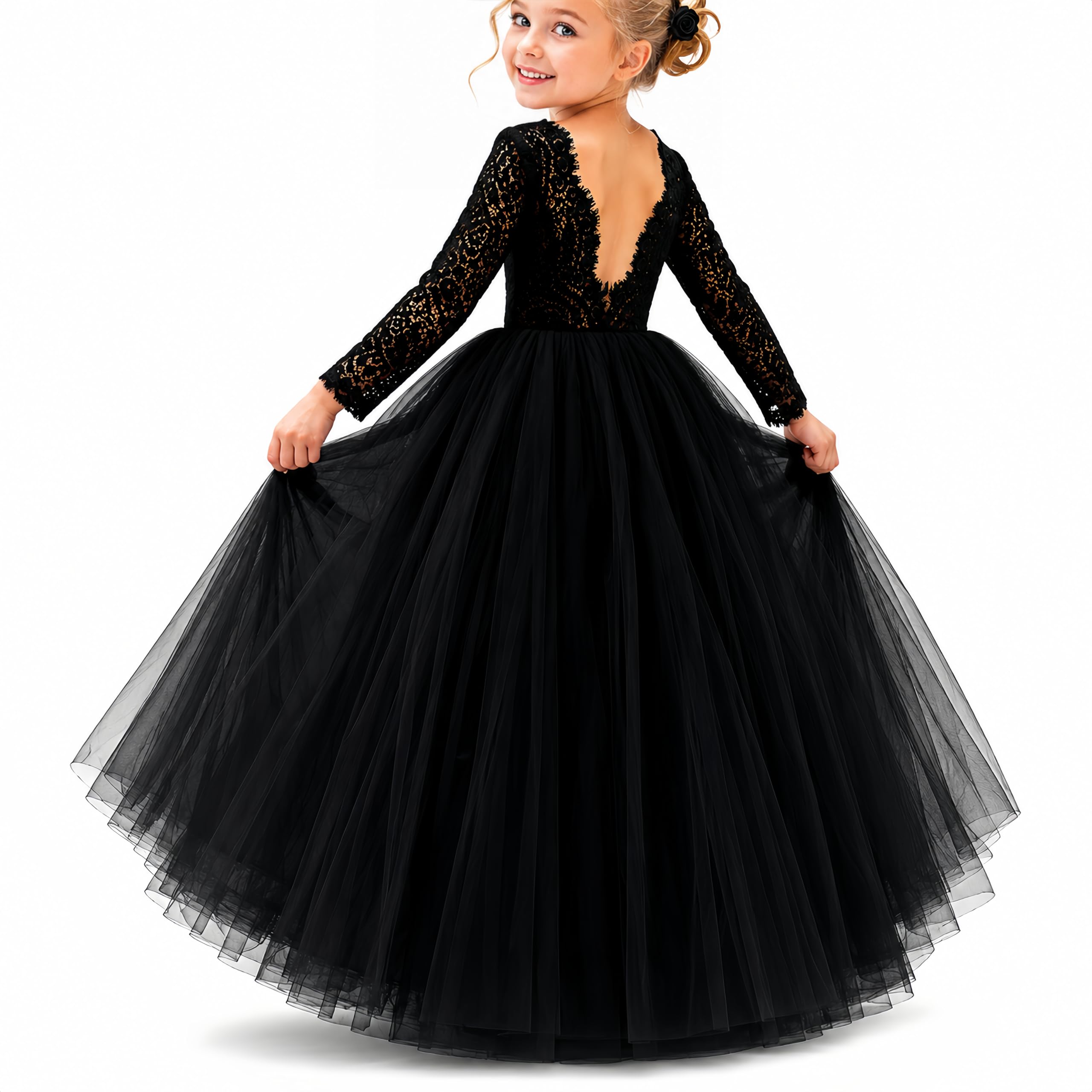 Topmaker Flower Girl Dress for Toddler Baby Girls,Lace Tulle Dress for Wedding,Birthday Party,Photoshoot,Special Occasion