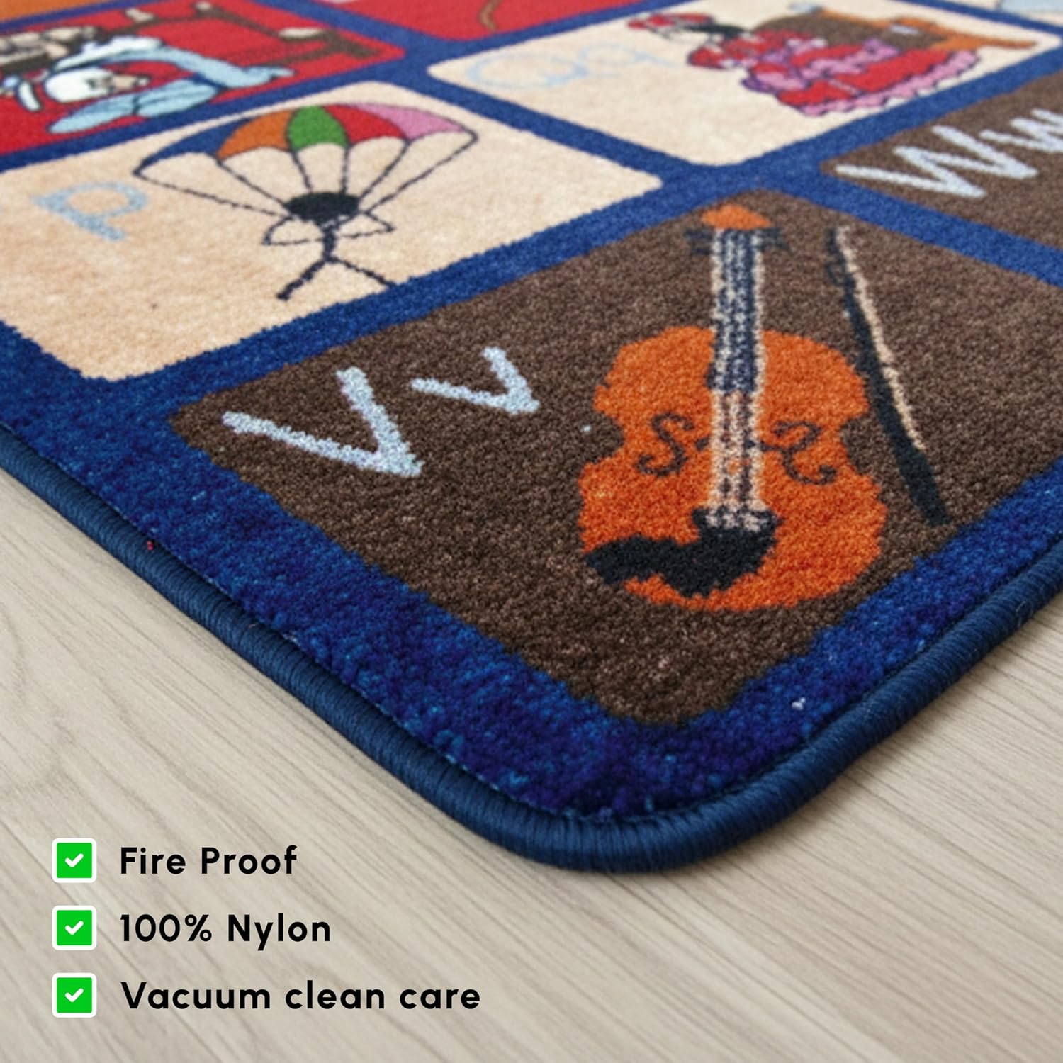 SAFECASTLE ABC Picture Phonics Alphabet Educational Area Rug for Kids 7'8" x 10'4" Preschool & Classroom Learning Carpet with Upper and Lowercase Letters, Rug for Early Learning, Daycare & Playrooms