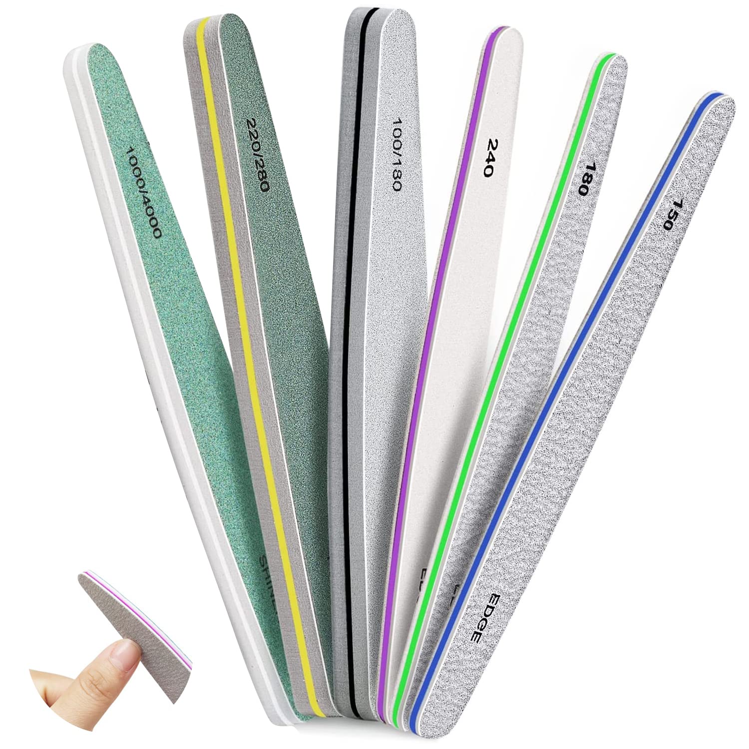 JZS Nail File Set Professional Nail Buffer File Block Natural Reusable Double Sided File Nail Polisher for Manicure & Pedicure, 6 Pcs Set