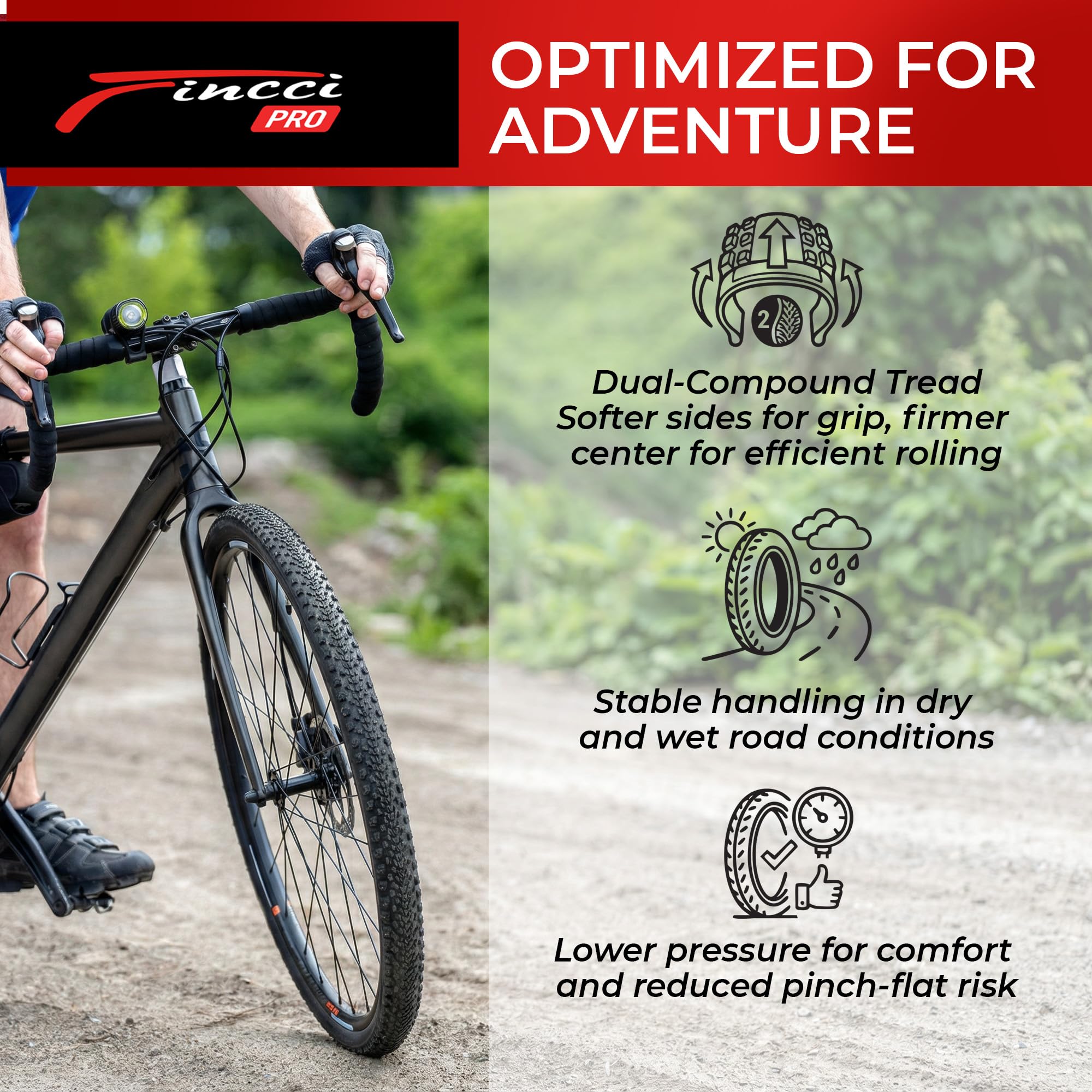 Fincci Par Neumáticos Gravel 700x45 Tubeless TLR - Cubiertas 28 Pulgadas Plegables Kevlar 47-622 1mm Antipinchazos 120 TPI - Neumático para Bicicleta Eléctrica, Híbrida y Touring