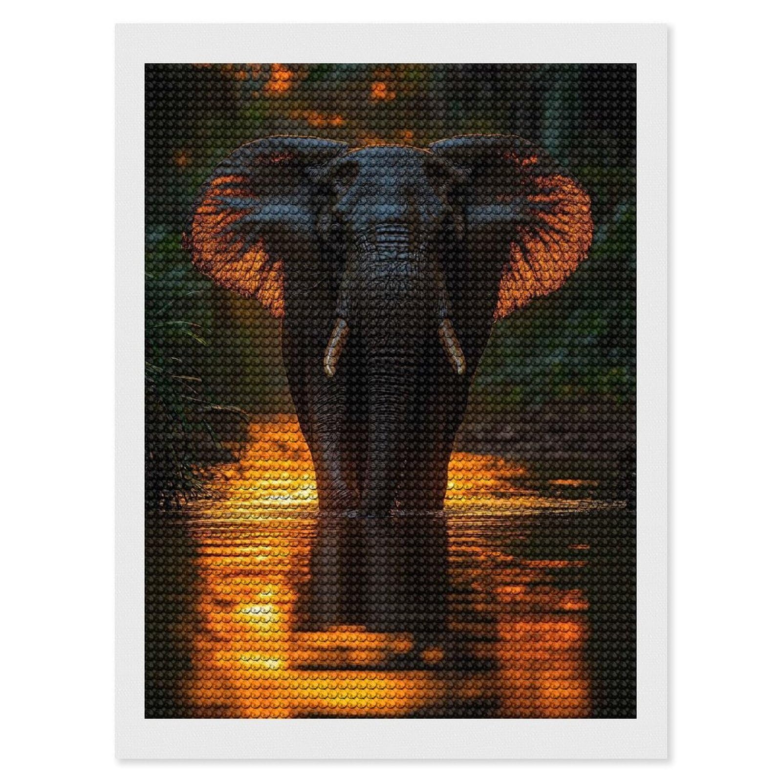 Junmoney Elephant in Golden Water Diamond Painting Canvas Set 12"x16", Mindful Craft Activity, Nice Detail and Sparkle, Farmhouse Decor, Birthday Gift