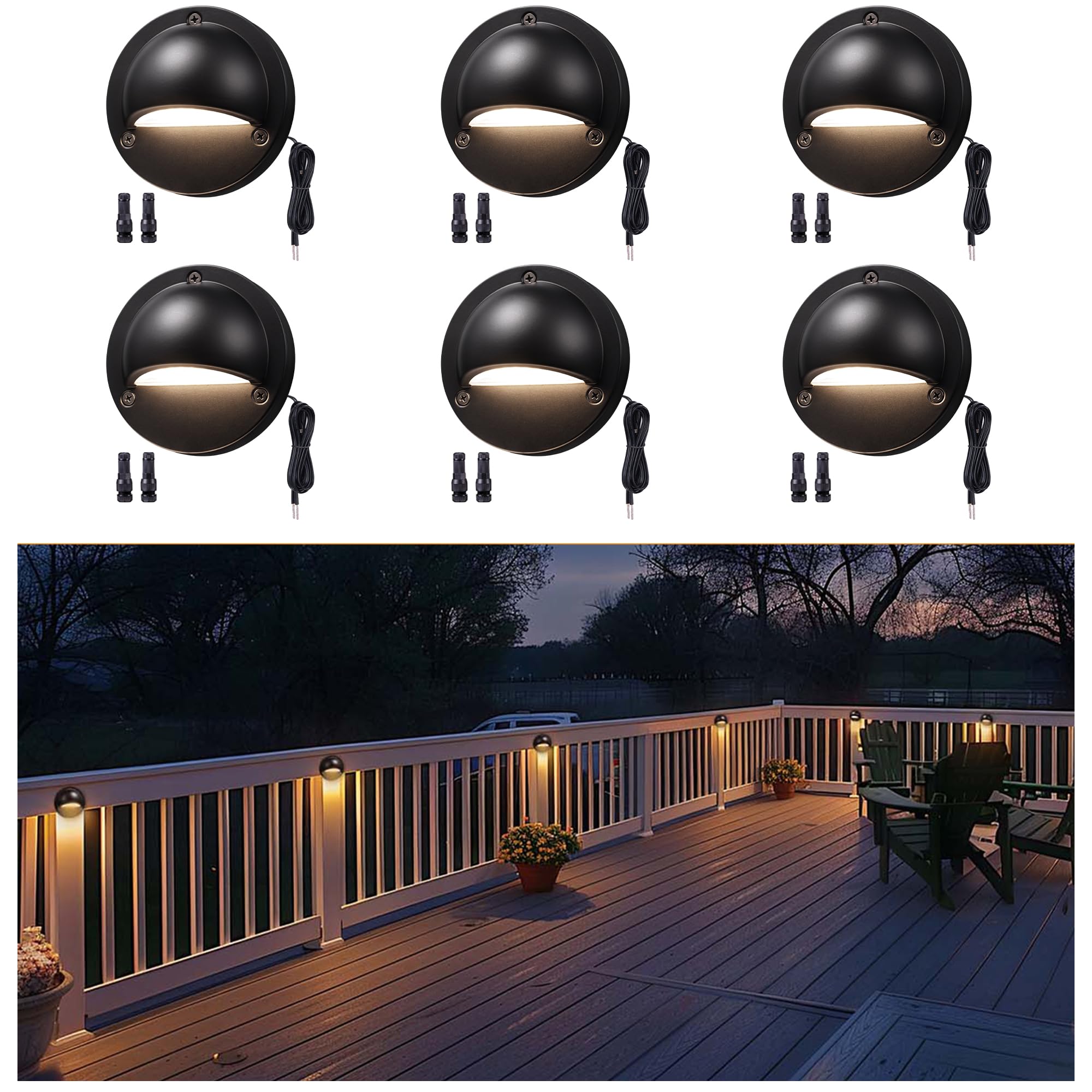 Low Voltage Deck Lights - 12V Landscape Step Lights Outdoor, 5 Color Temperature Dimmable, IP65 Waterproof Integrated Aluminum Lighting Black for Stair Yard Patio Fence 6 Pack