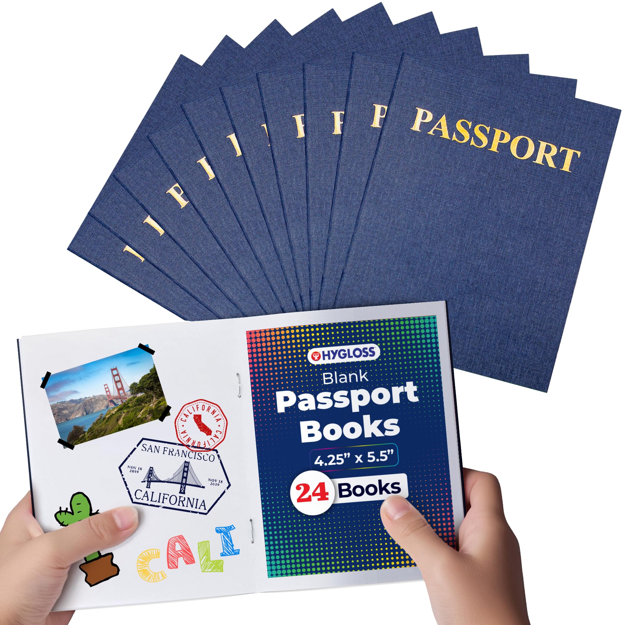 Hygloss 24 Blank Passport Books - 4.25 x 5.5-Inch - Fake Blue Passports - Travel Journal - Fun Pretend Activity for Kids - Classroom and Party Favors - Imaginary Travel - 24 Blank Pages - 24 Books โ image 1