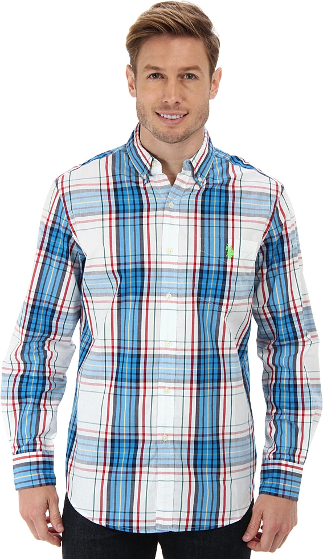 U.S. Polo Assn. Men's Cotton Poplin Long Sleeve Plaid Sport Shirt
