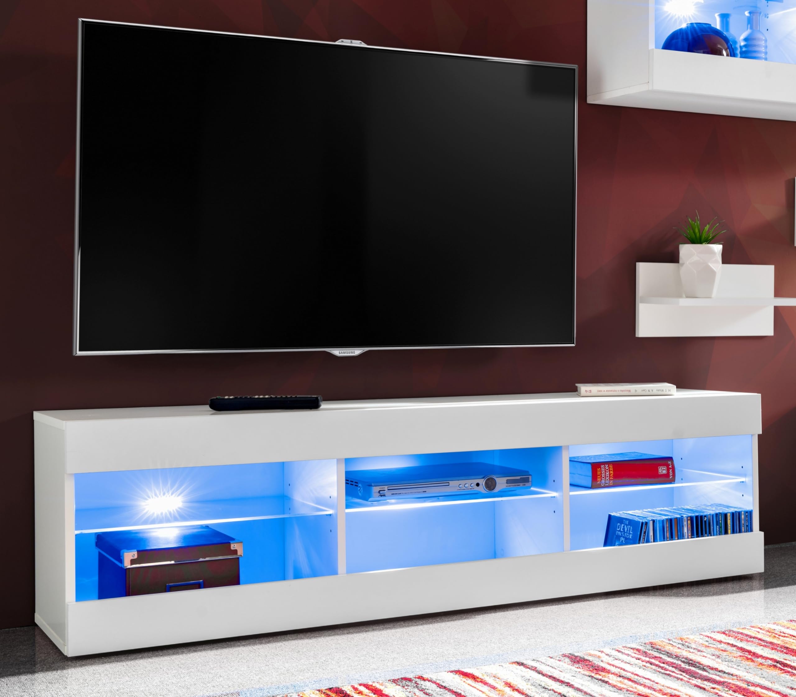 Set Mobili Porta TV Komodee Tivoli - 245x159x35 Cm, Nero, Con LED RGB, Per Soggiorno - Foto 3