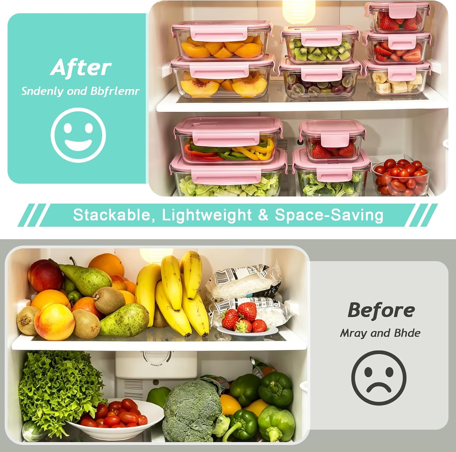 8 Pack Glass Food Storage Containers with Lids(Pink)