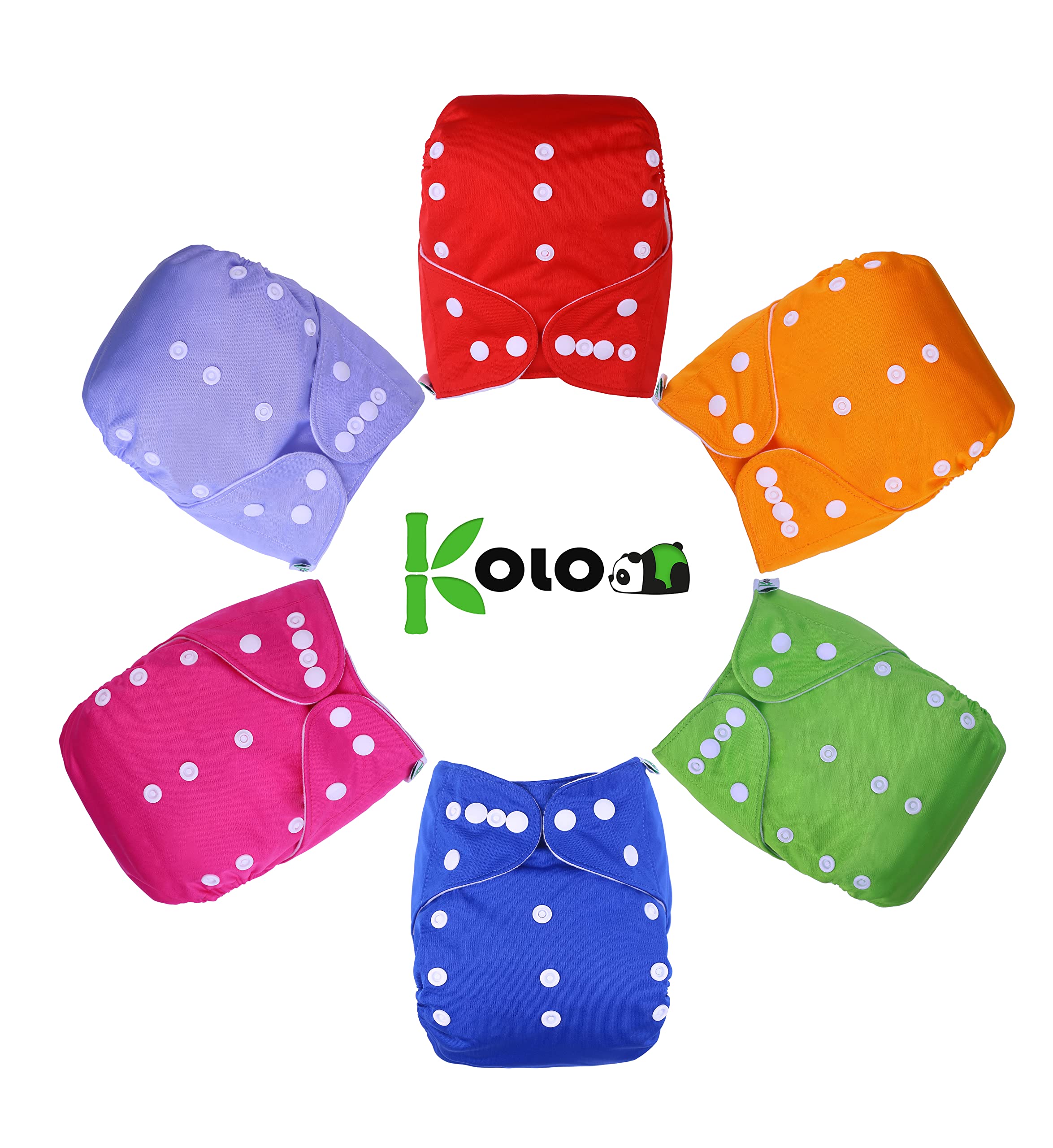 Kolo - kit de pañales de tela para bebés y niños: 6 pañales reutilizables + 6 insertos de bambú + 1 bolsa de transporte de pañales - 100% ecológicos