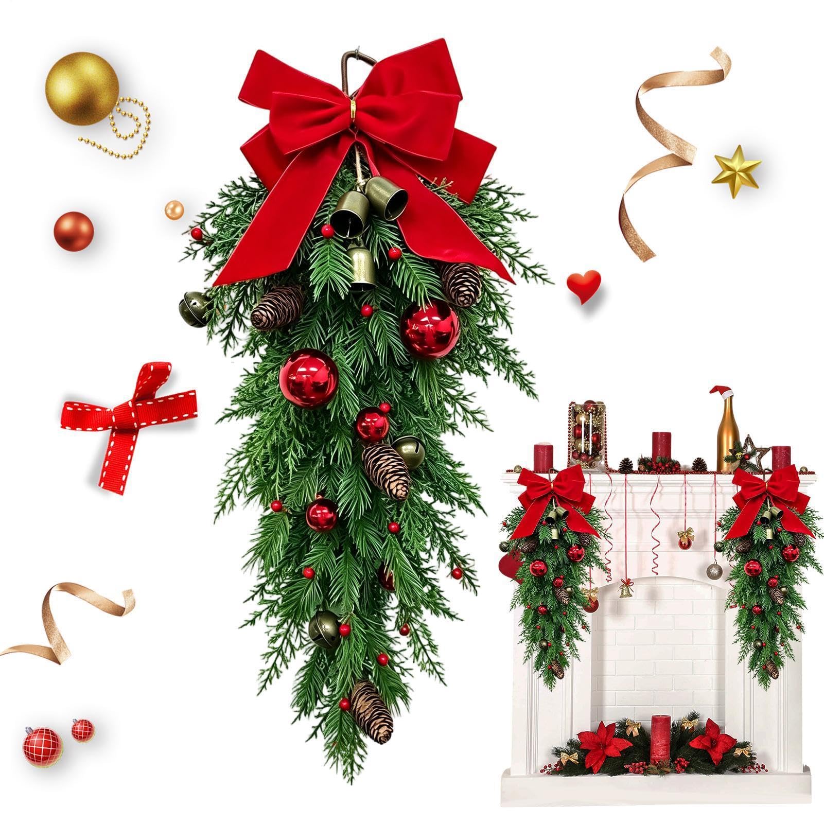 Corone di Natale per porta d'ingresso decorazione artificiale capovolta 70