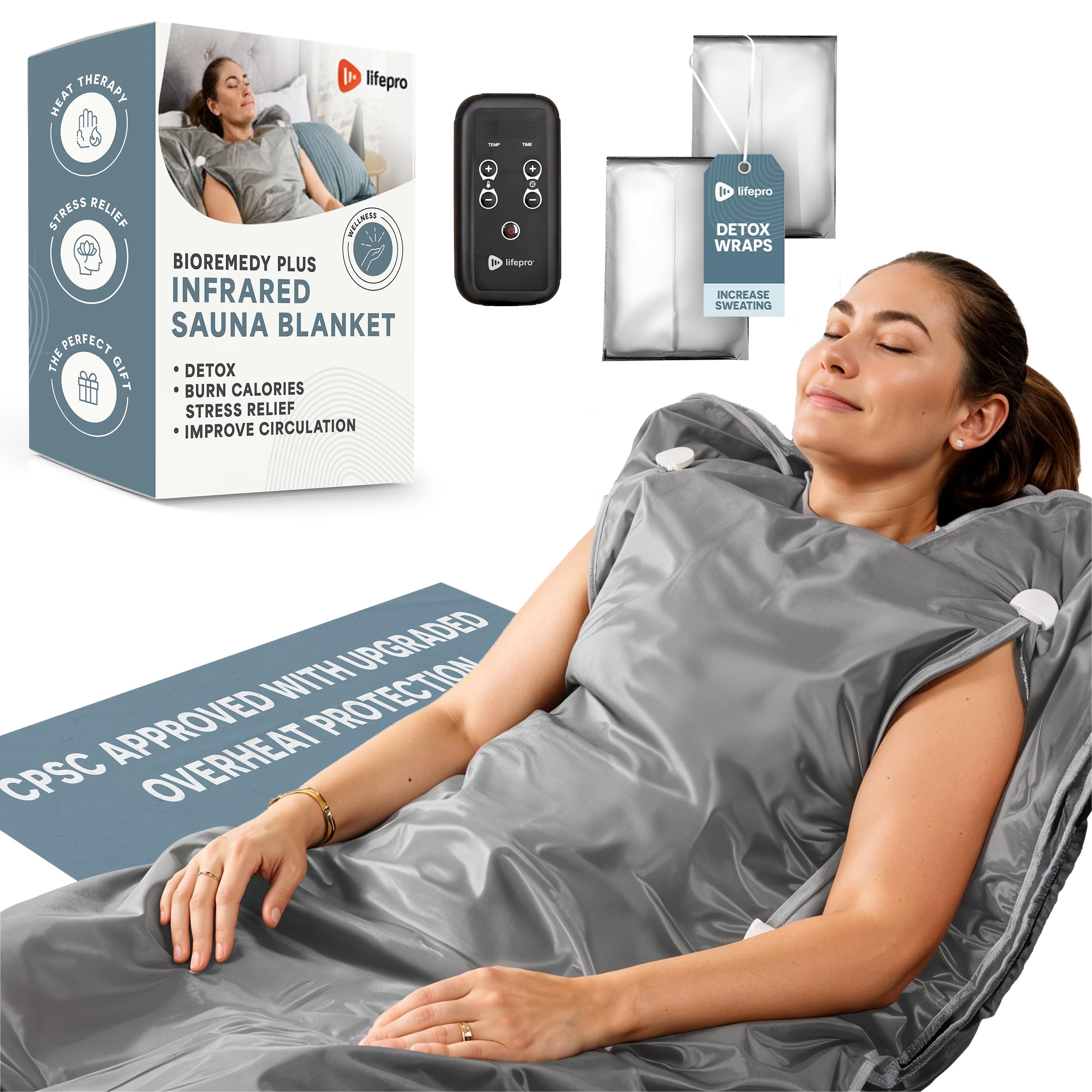 Lifepro BioRemedy Infrared Sauna Blanket – Available in 5 Colors – Portable Far Infrared Home Sauna Bag for Detox, Tension, and Relaxation – Adjustable Temp (86–158°F) & Timer – Includes Detox Wraps