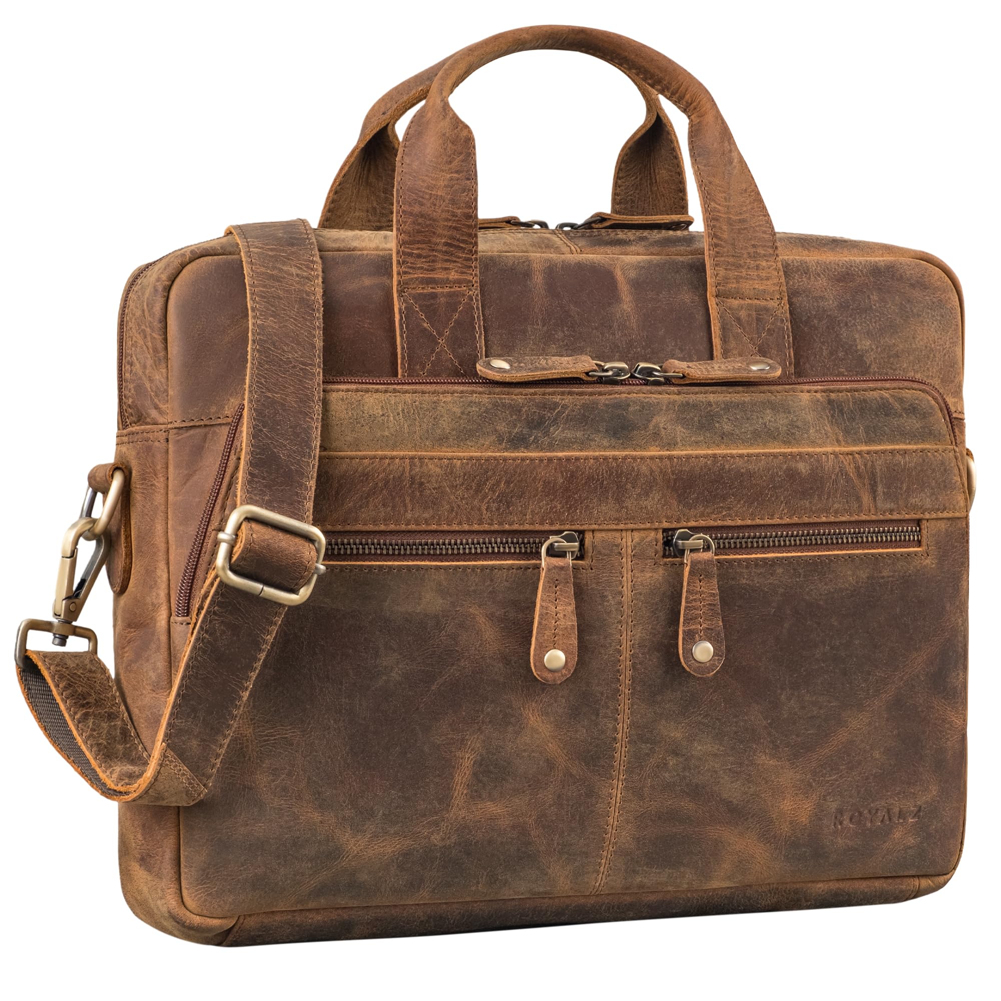 ROYALZ 'Lexington' borsa a tracolla moderna in vera pelle uomo donna medio-grande - borsa piatta in pelle per laptop 13-14,5 pollici da portare a tracolla