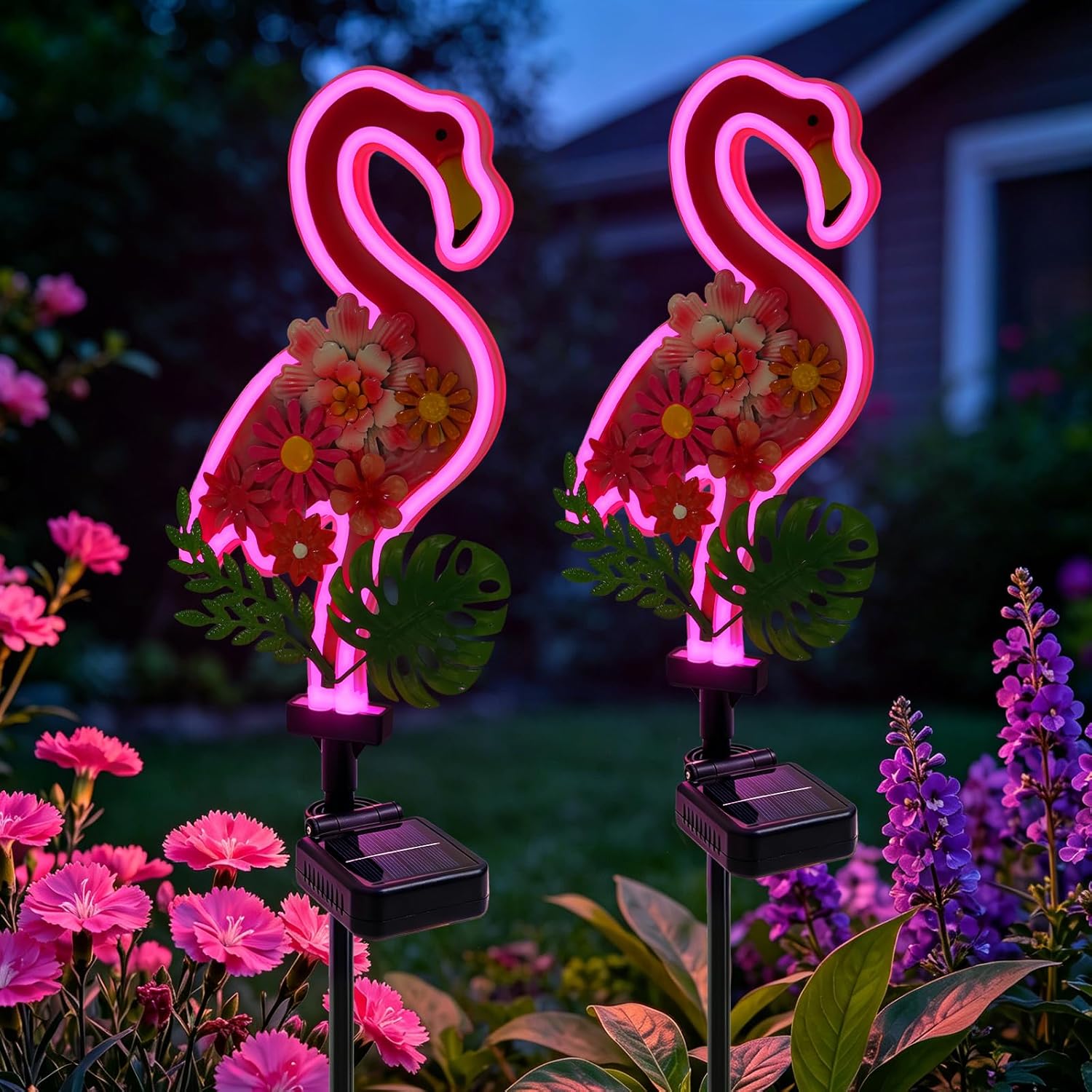 Solar Cactus Neon Lights Outdoor Decor- 2 Pack 41.3 In Gifts for Mom Woman, Garden Stake Decorative LED Lights Waterproof Path Lighting for Christmas Yard Lawn Patio Walkway Driveway Sidewalk Decor