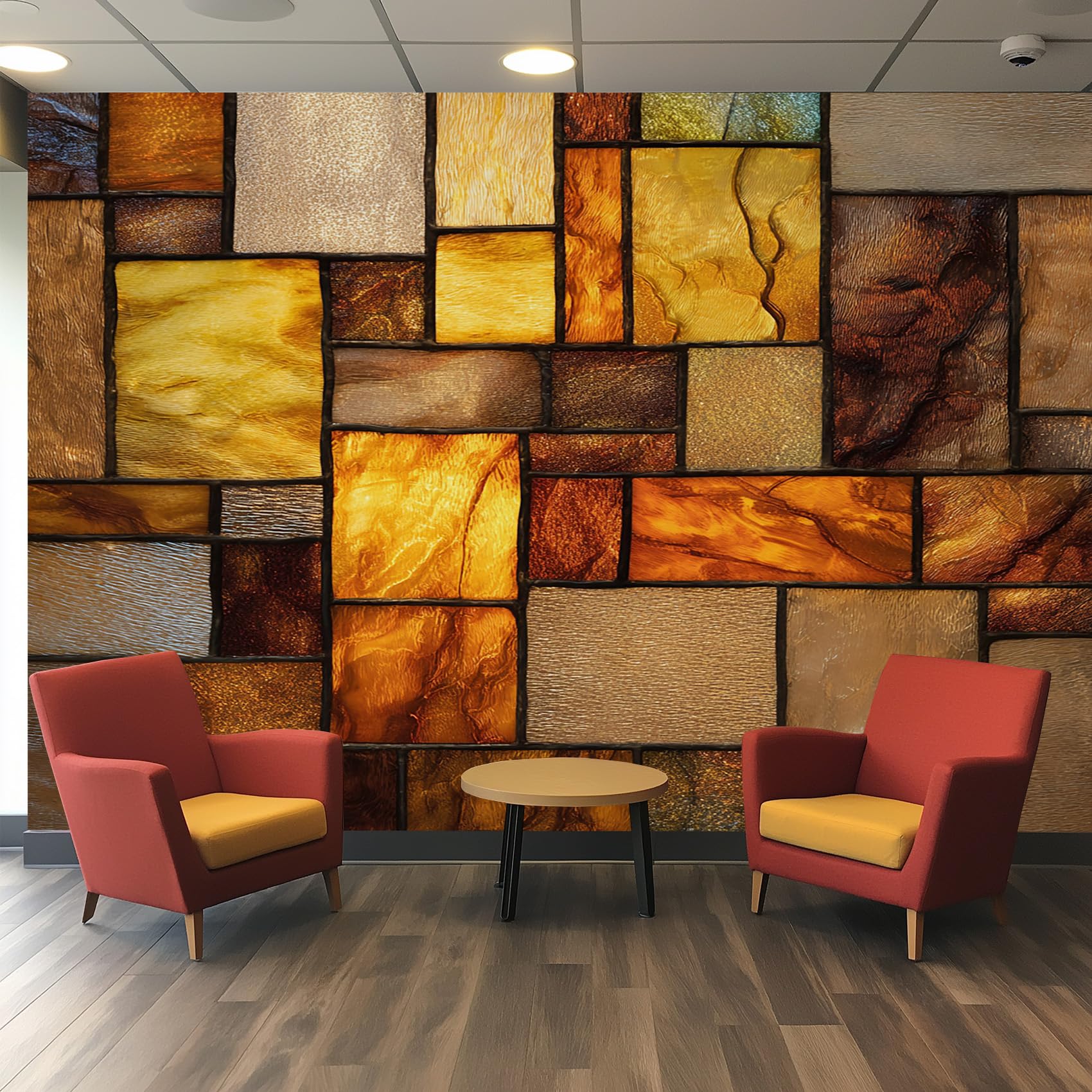 Stained Glass Wallpaper, Patchwork Geometric Yellow Wallpapers Mural for Living Room Badroom Kitchen, Stained Glass Home Decor Wall Art Murals Stickers 450x315 cm, Not Self Adhesive