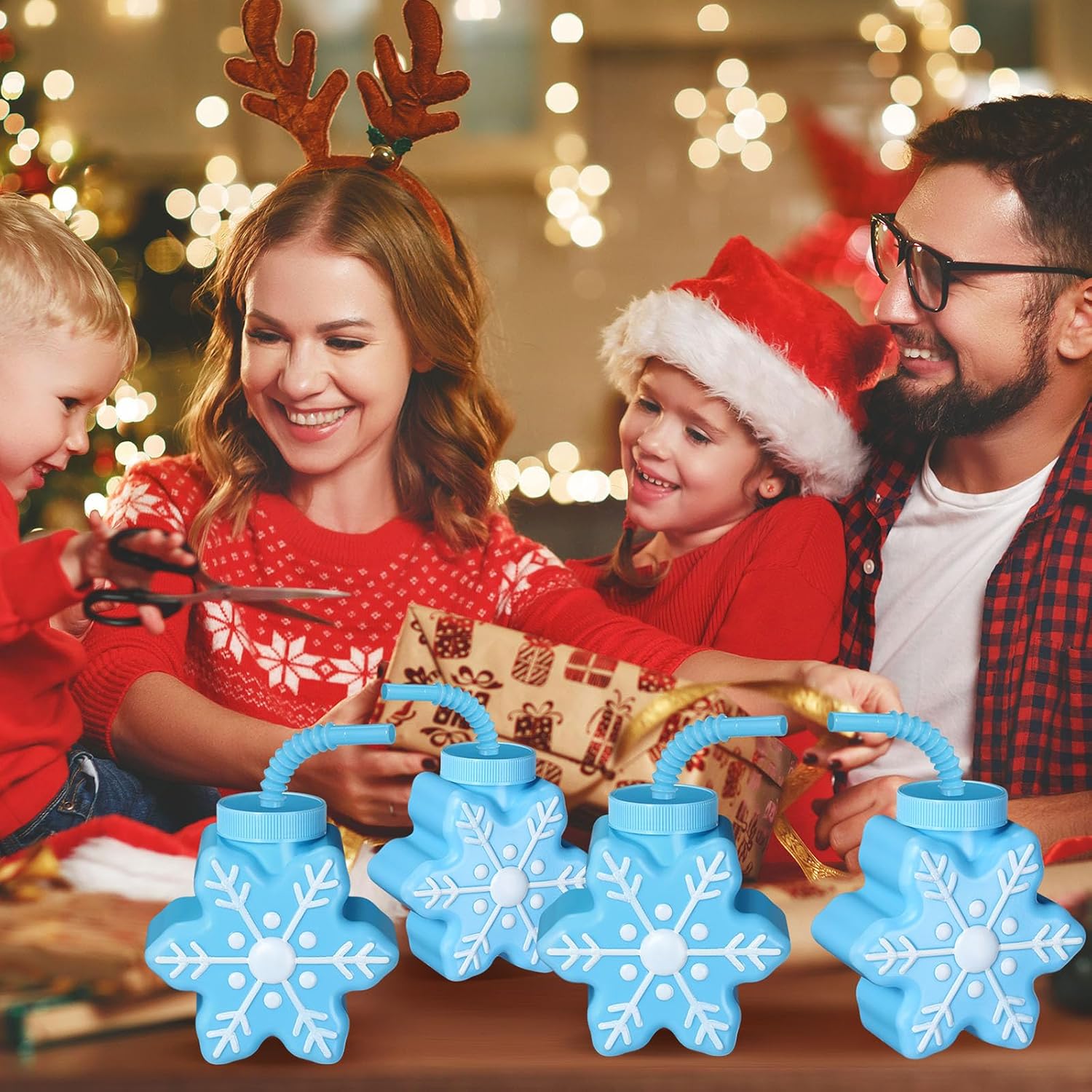 Sliner 12 Pcs Christmas Party Plastic Cups 10 oz Xmas Snowflake Cups Gift Reusable Snowflake Christmas Cup with Lids Straws for Winter Xmas Birthday Party Gifts Supplies - Image 6