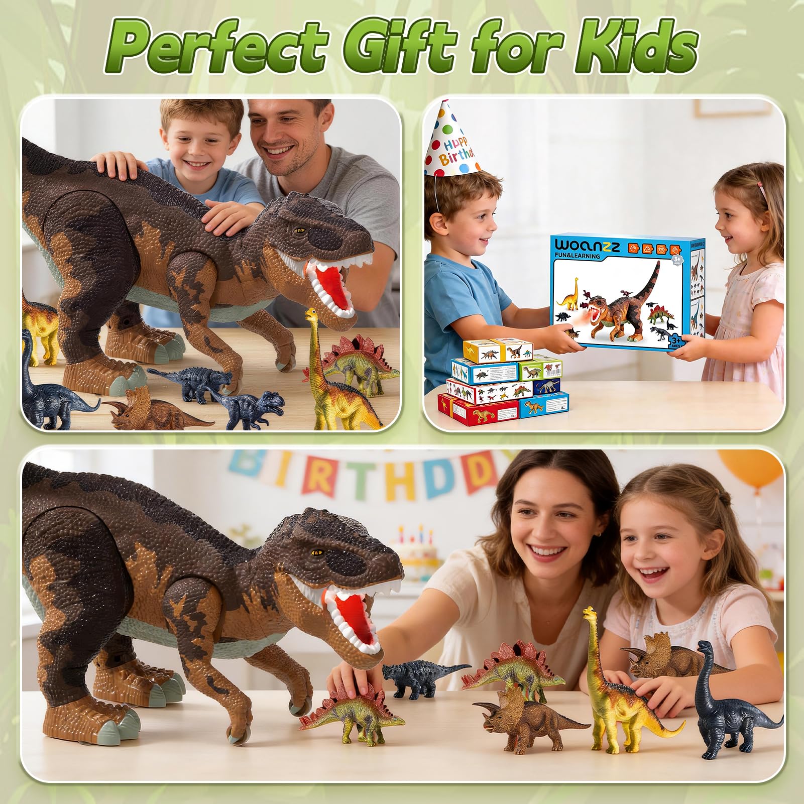 Figura de Dinosaurio de 24 Pulgadas con Ruedas Móviles, Rugido y Spray de Neblina – Cabeza y Cola Extraíbles, Contiene 10 Mini Dinosaurios – Juego Interactivo para Niños (Marrón)