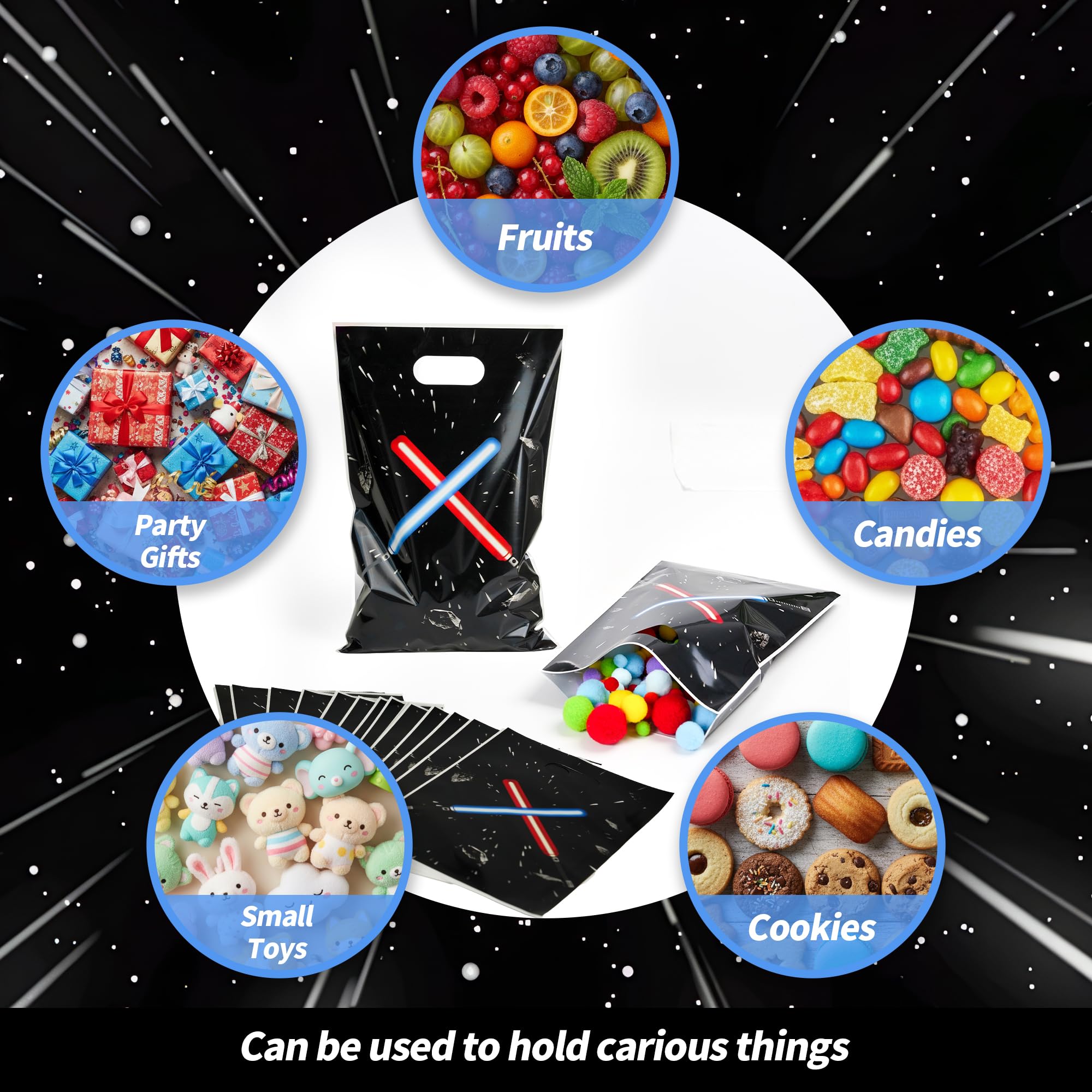 FestiVex 50Pcs Black Galaxy Themed Party Favors Gift Bag with Handle Universe Star Themed Plastic Goodie Bags for Kids Baby Shower Birthday Supplies Galaxy Christmas Halloween Party Decorations