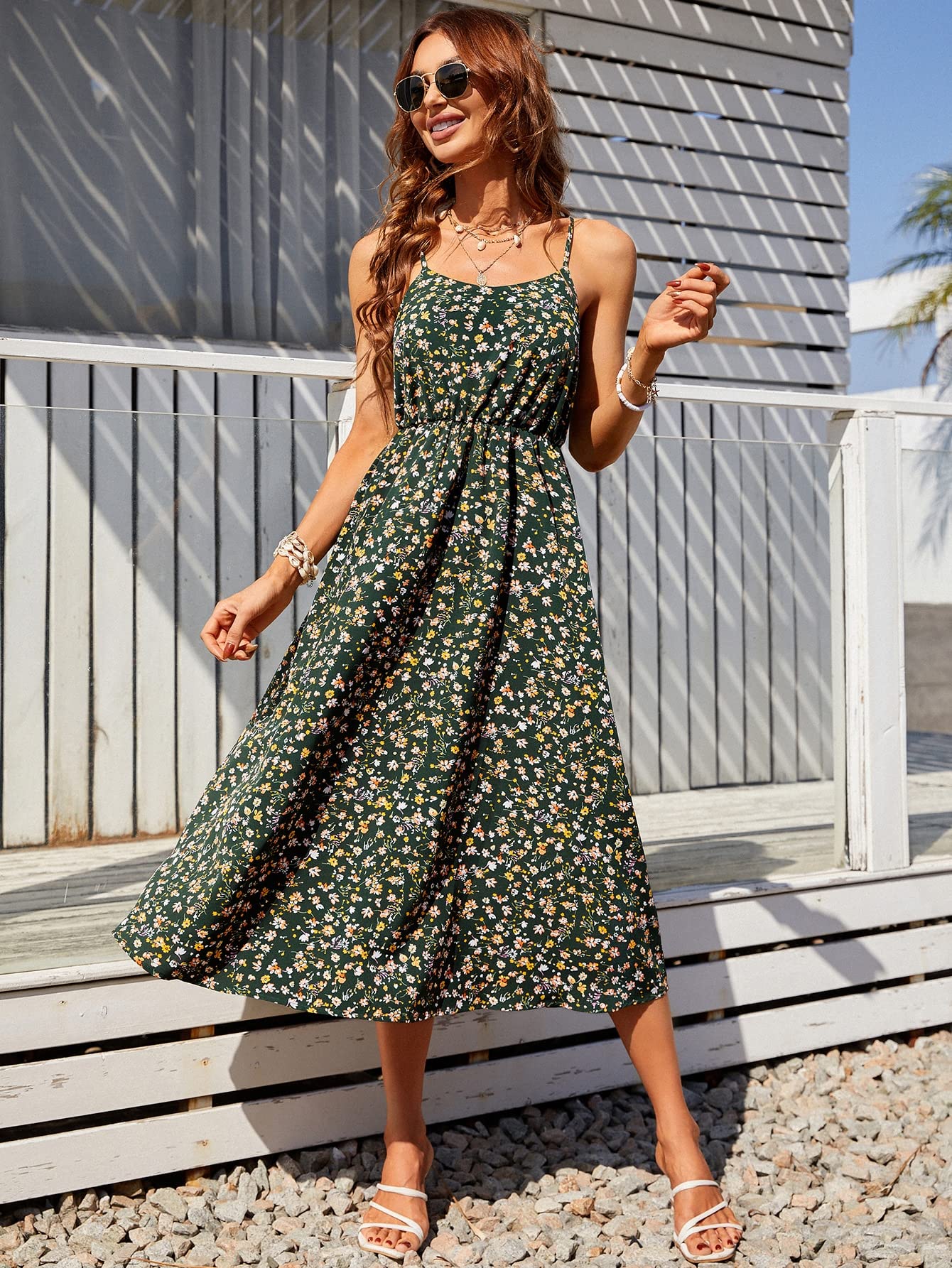 slim fit dress slacks Aqua Green Floral Corset Cami Mini Dress main image 0
