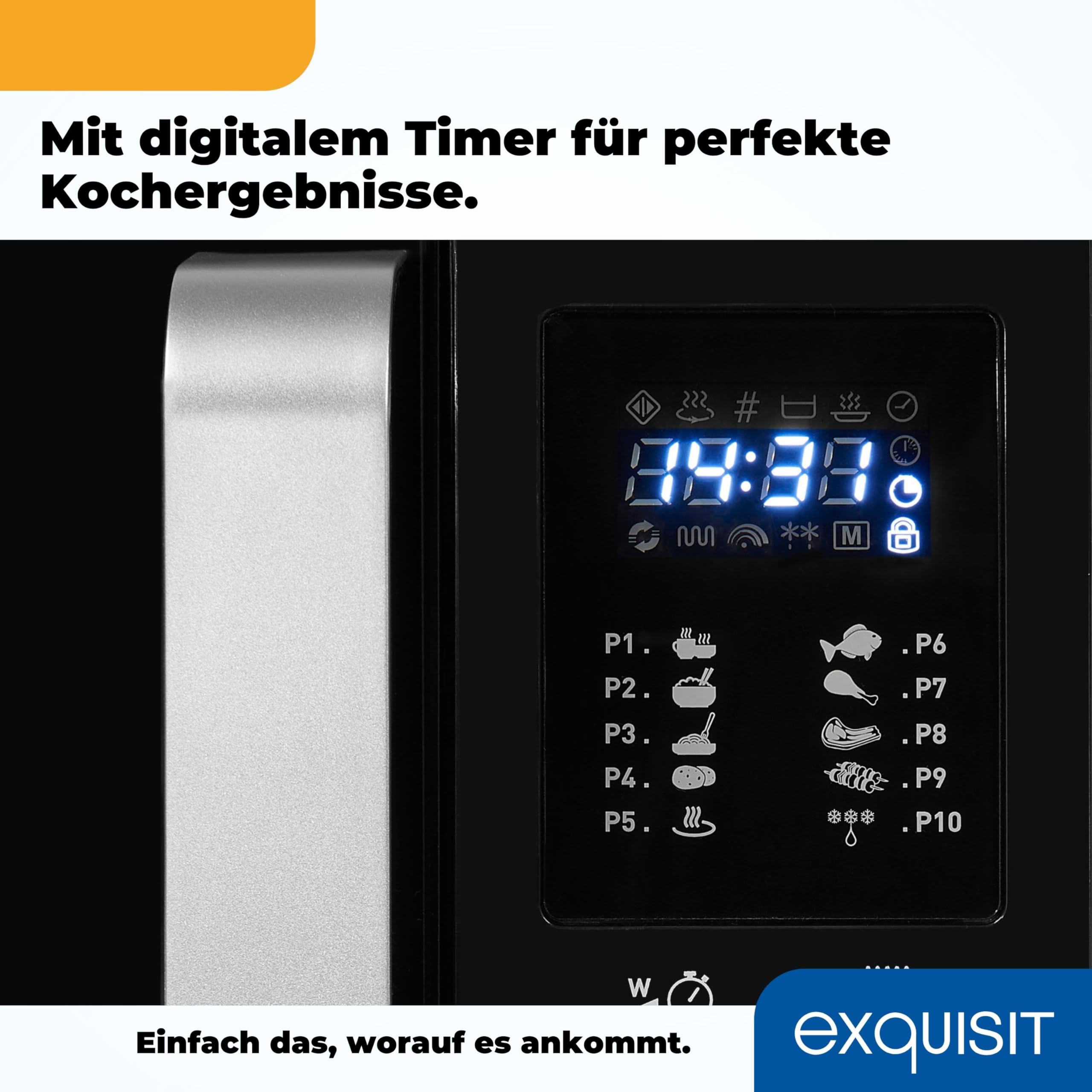 Exquisit Mikrowelle mit Grill und Heißluft - 25 Liter, 900 W | 27 cm Drehteller, 11 Leistungsstufen, 10 Automatikprogramme, Kindersicherung, elegantes Schwarz-Design