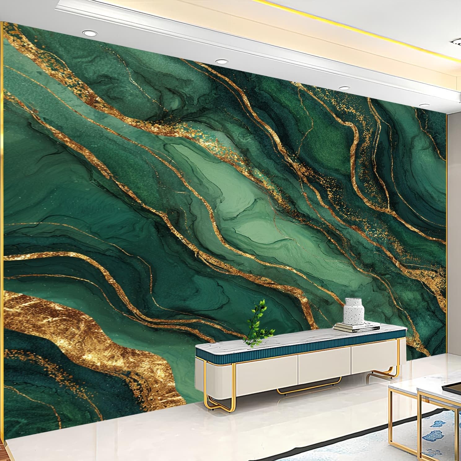 Sypialnia Panoramiczna tapeta 3D Ciemnozielona 350x256 cm Luksusowa tapeta ścienna z włókniny w płynie marmurowym do salonu dekoracja telewizora Sofa tło, konfigurowalny duży rozmiar