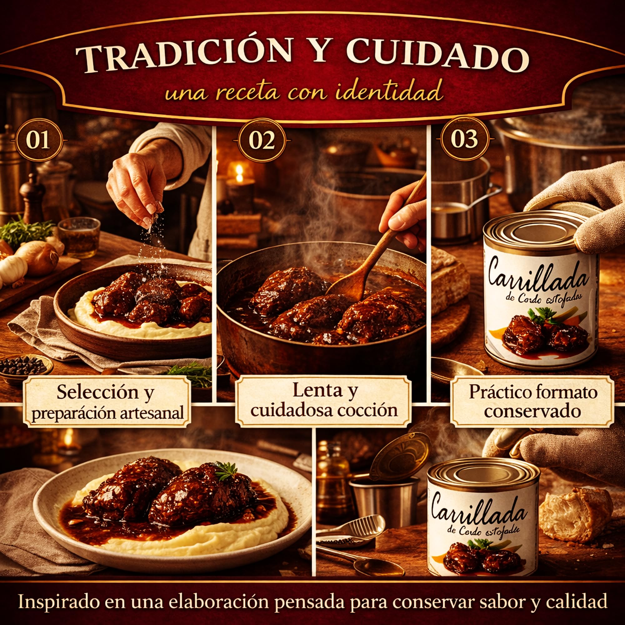 POLGRI Carrilladas de Cerdo Estofadas Conserva Gourmet 800 g Carne Melosa Lista para Calentar