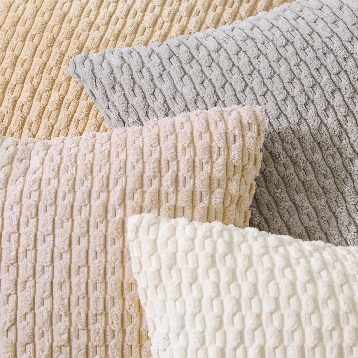 Kevin Textile Decorative Pillow Covers 20x20 Inch Set of 4 Soft Boho Corduroy Throw Pillow Cases Mix and Match Colors Plush Texture Throw Pillows for Sofa Couch Bedroom Home Decor Cream Beige/Taupe