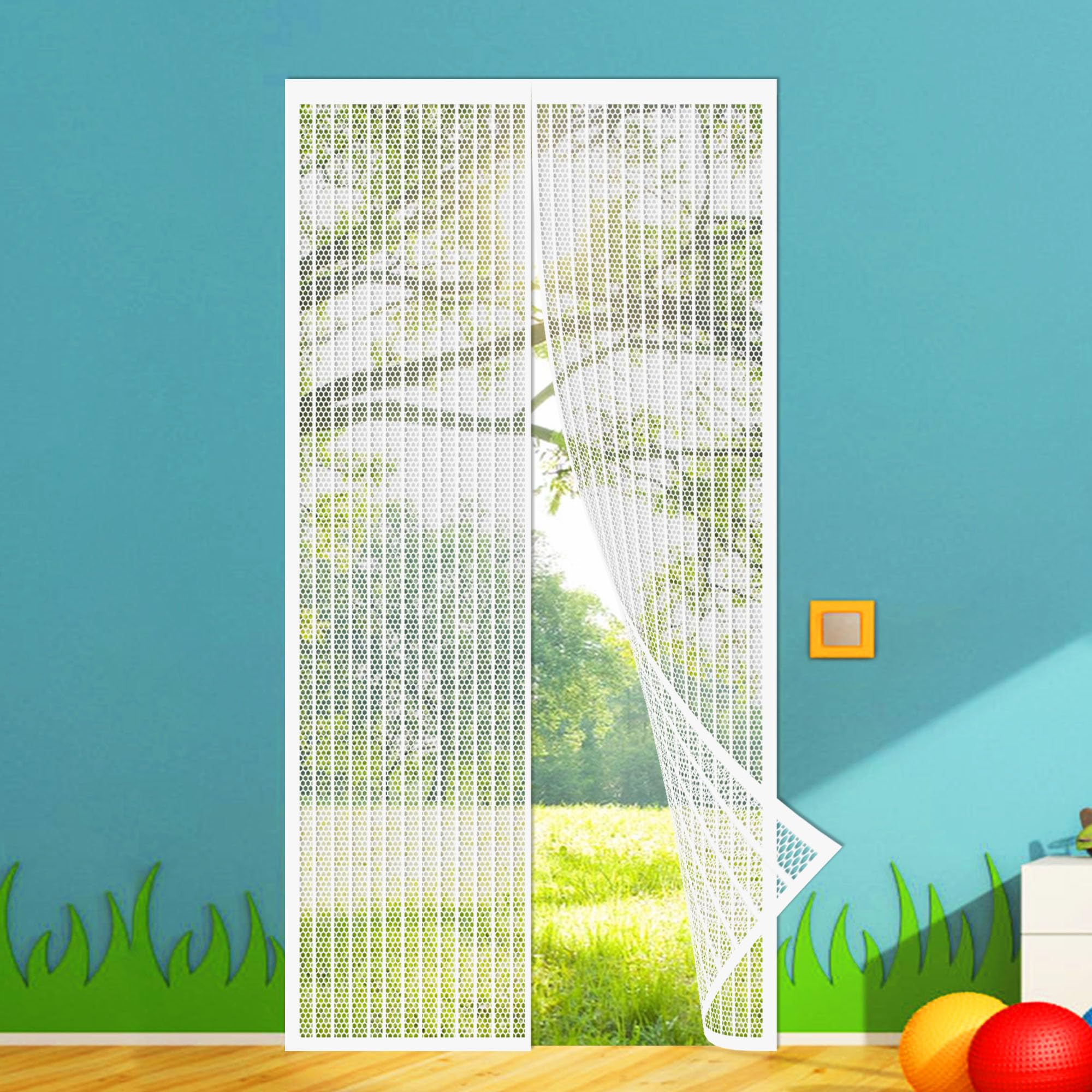 Moustiquaire magnétique de porte 114x238 cm blanc pour balcon et terrasse