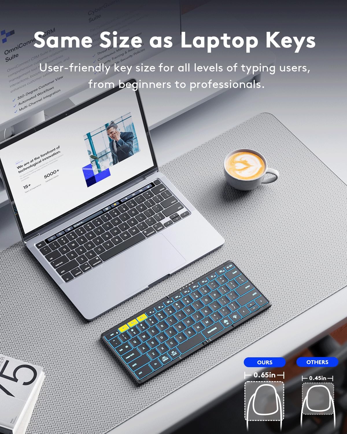 Samsers Full-Size Foldable Bluetooth Keyboard, KF08X Wireless Folding Keyboard with Backlight, Portable Travel Keyboards for iPhone iPad Smartphone Tablet Laptop, Android Windows Mac OS - Black - Image 4