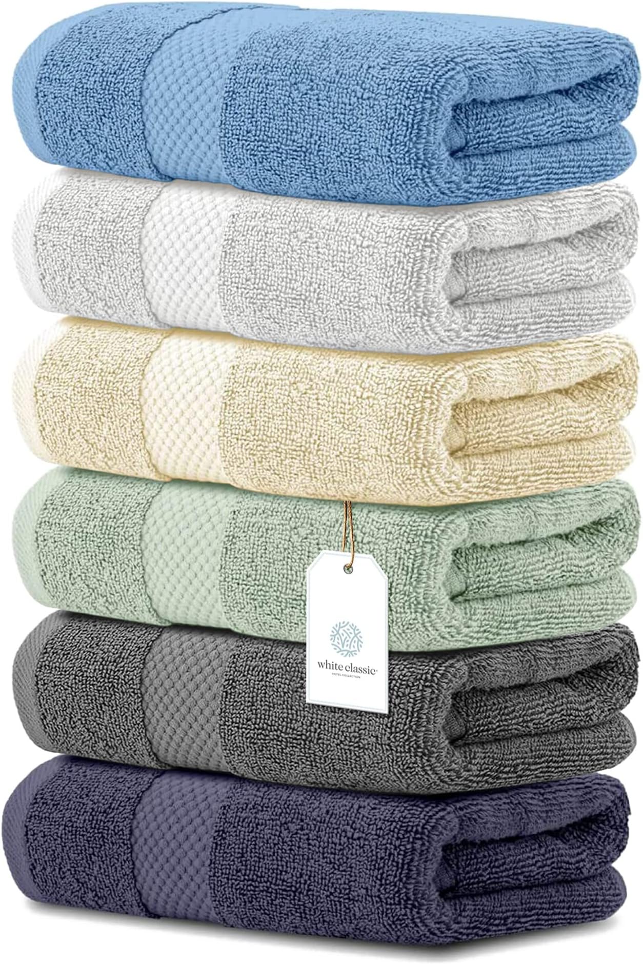 White Classic Luxury Hand Towels Bathroom Hotel Spa Kitchen Set Circlet Egyptian Cotton 16x30 Inch Set of 6 (Multi)