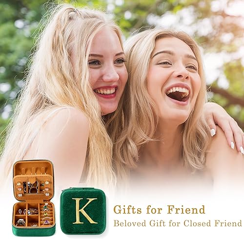 Miniatura 6 de Parima Joyero de terciopelo de felpa para el regreso a clases, organizador de joyas de viaje con monograma personalizado, cajas de joyería