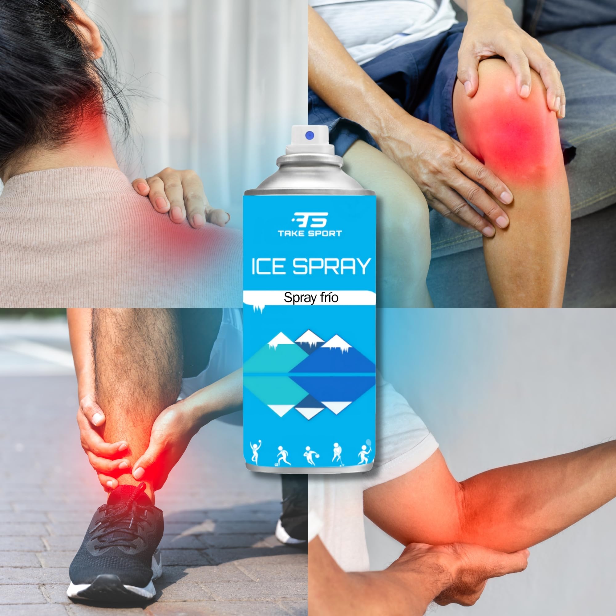 TS Take Sport® Spray Frío Instantáneo 400 ml Pack 12 – Hielo Instantáneo para Lesiones, Esguinces, Contusiones y Primeros Auxilios – Spray Profesional para Deportistas y Fisioterapia