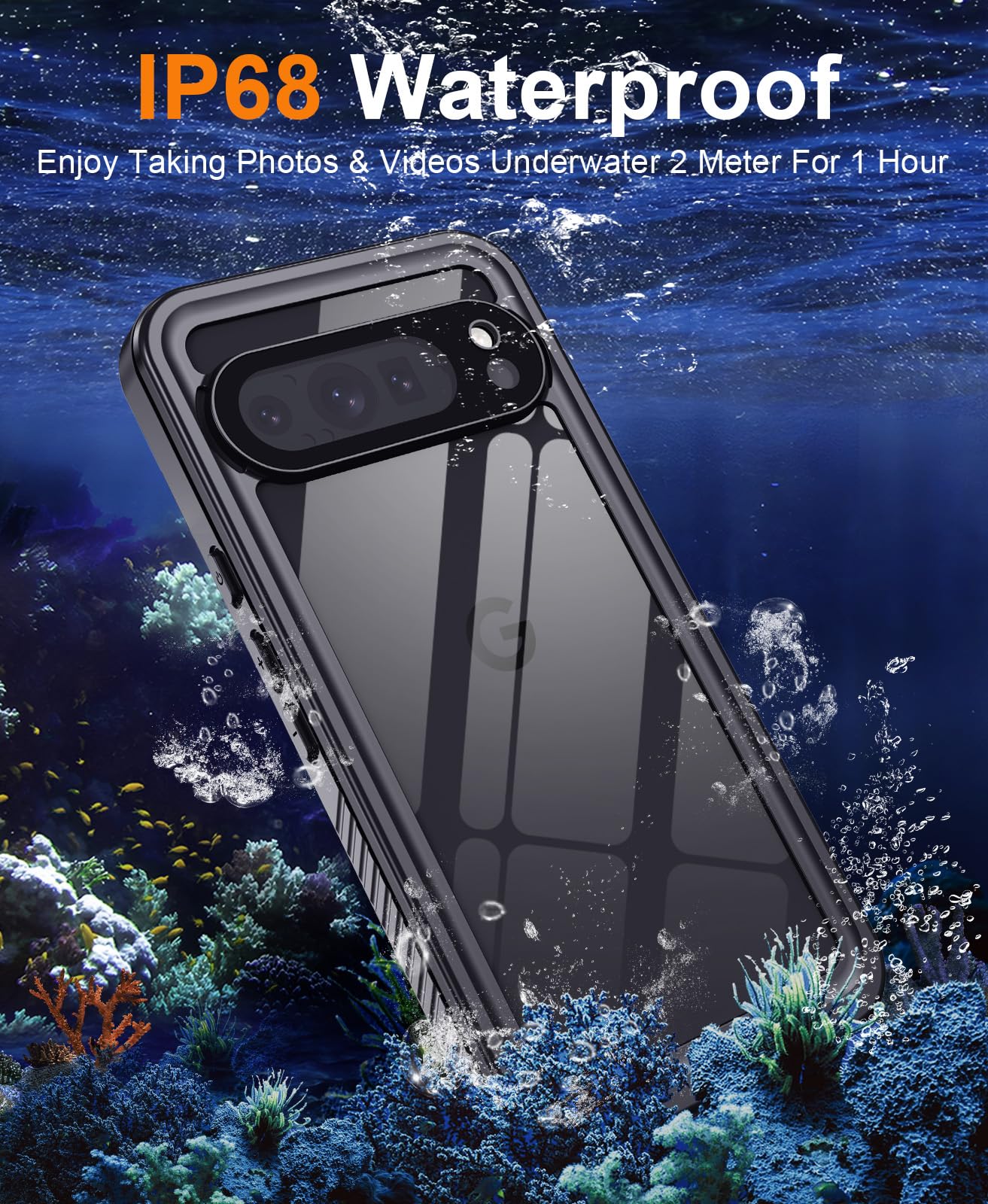 Beeasy Funda para Google Pixel 9 Pro Impermeable,360 Grados Antigolpes Militar Irrompible Resistente Acuatica Carcasa,IP68 Waterproof Case con Protector Camara/Pantalla para Pixel 9 Pro