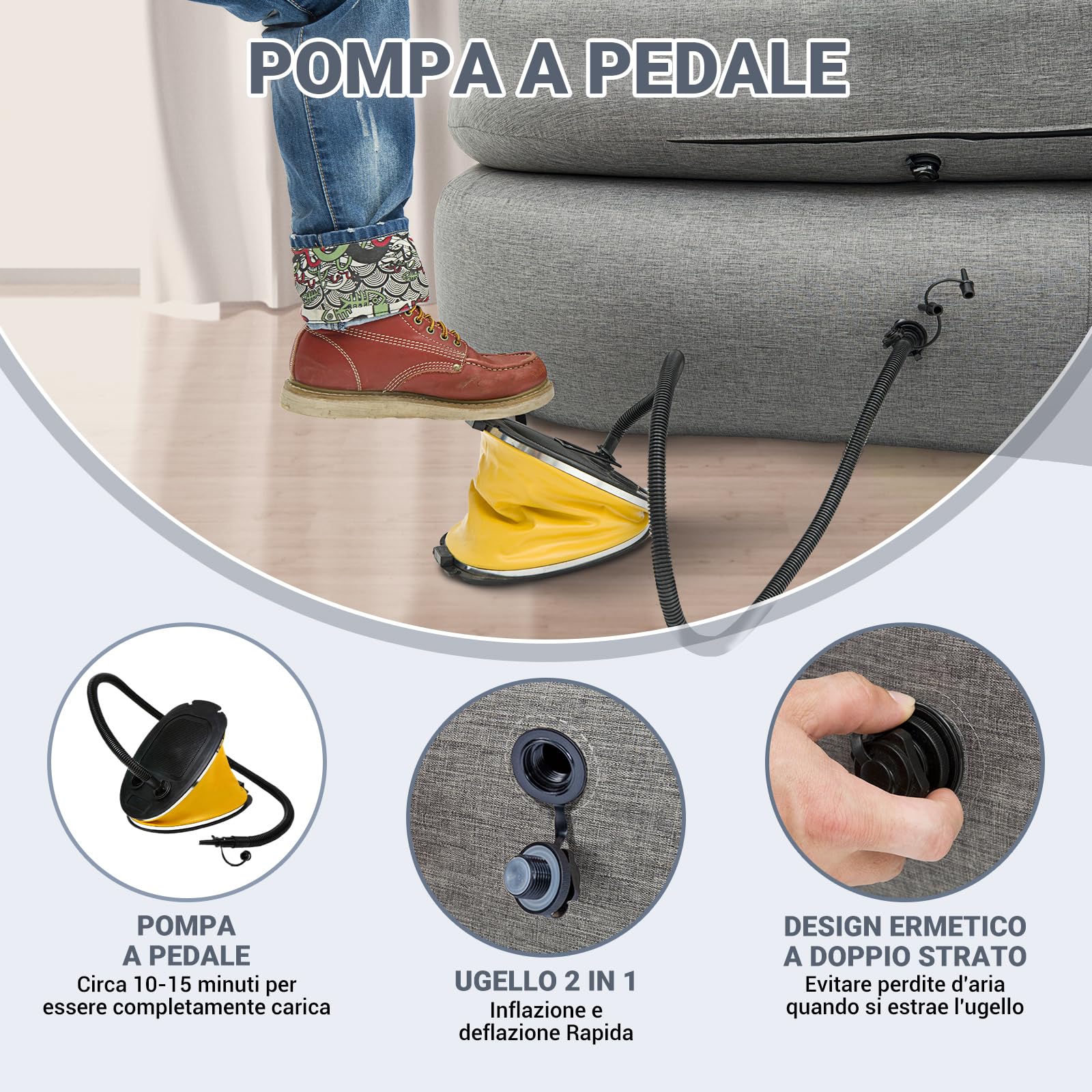 KingCamp Divano Gonfiabile ad Aria 2 Posti, con Pompa a Pedale, Alta Qualità Robusto, Copertura Esterno in Tessuto Rimovibile Lavabile, Adatto per Campeggio, Casa, Giardino, Festival Musicale ecc.
