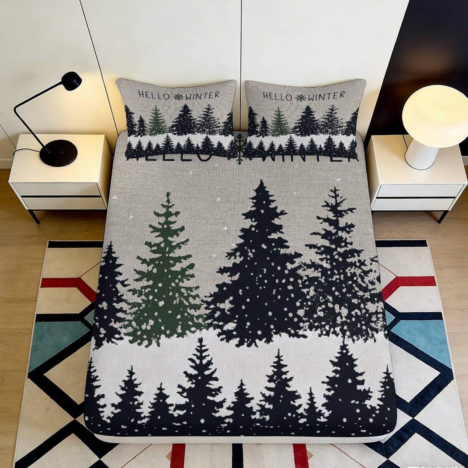 Jqzkxnhpbr Style-5 3D Printed Pine Forest Fitted Sheet Microfiber Soft Breathable Winter Landscape Mattress Cover For Bedroom Guest Room 90X200x25cm