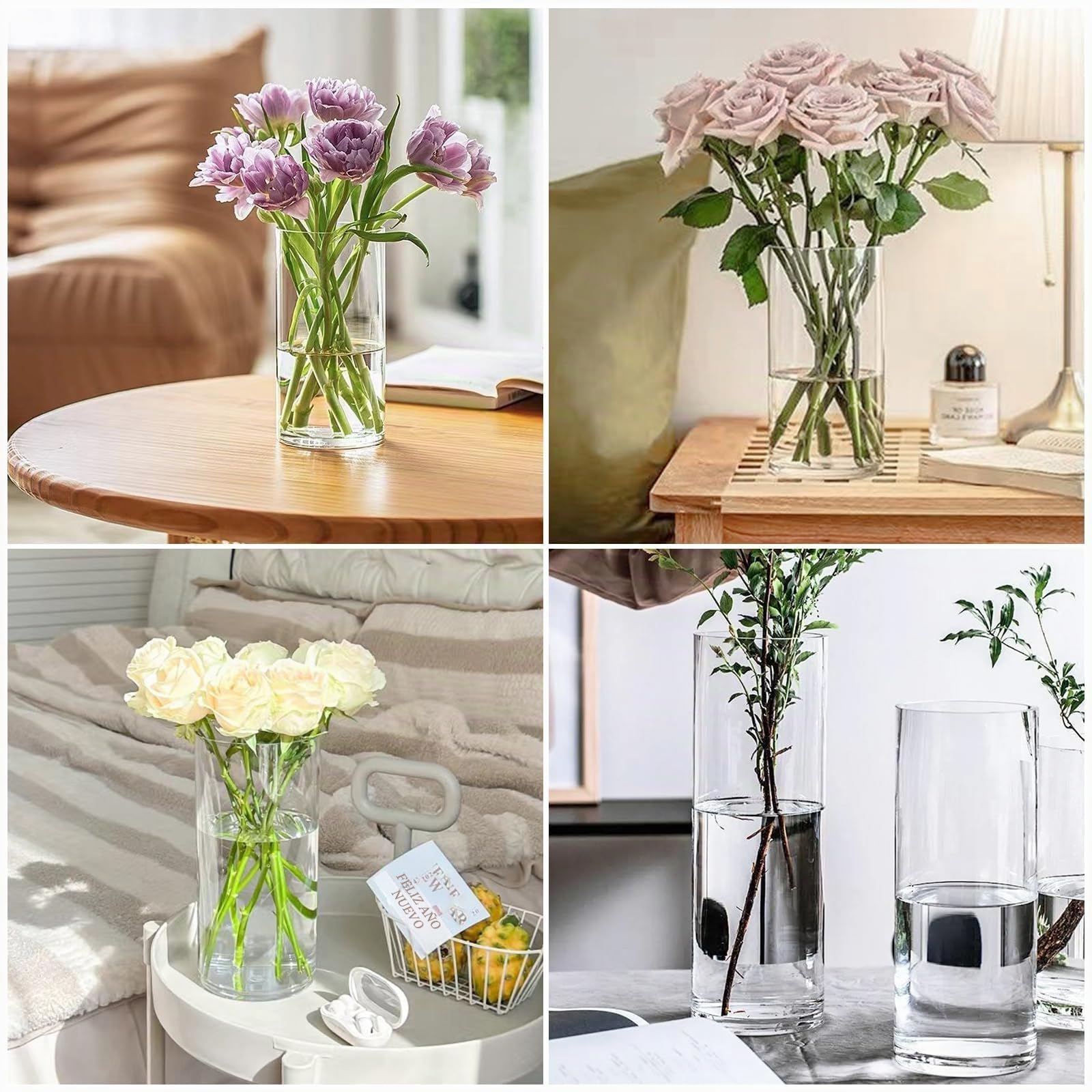 Jarrón cilíndrico de cristal transparente de 40 cm x 15 cm, jarrón de cristal grueso extra grande para arreglos florales para centros de mesa, sala de estar, cocina, oficina, boda