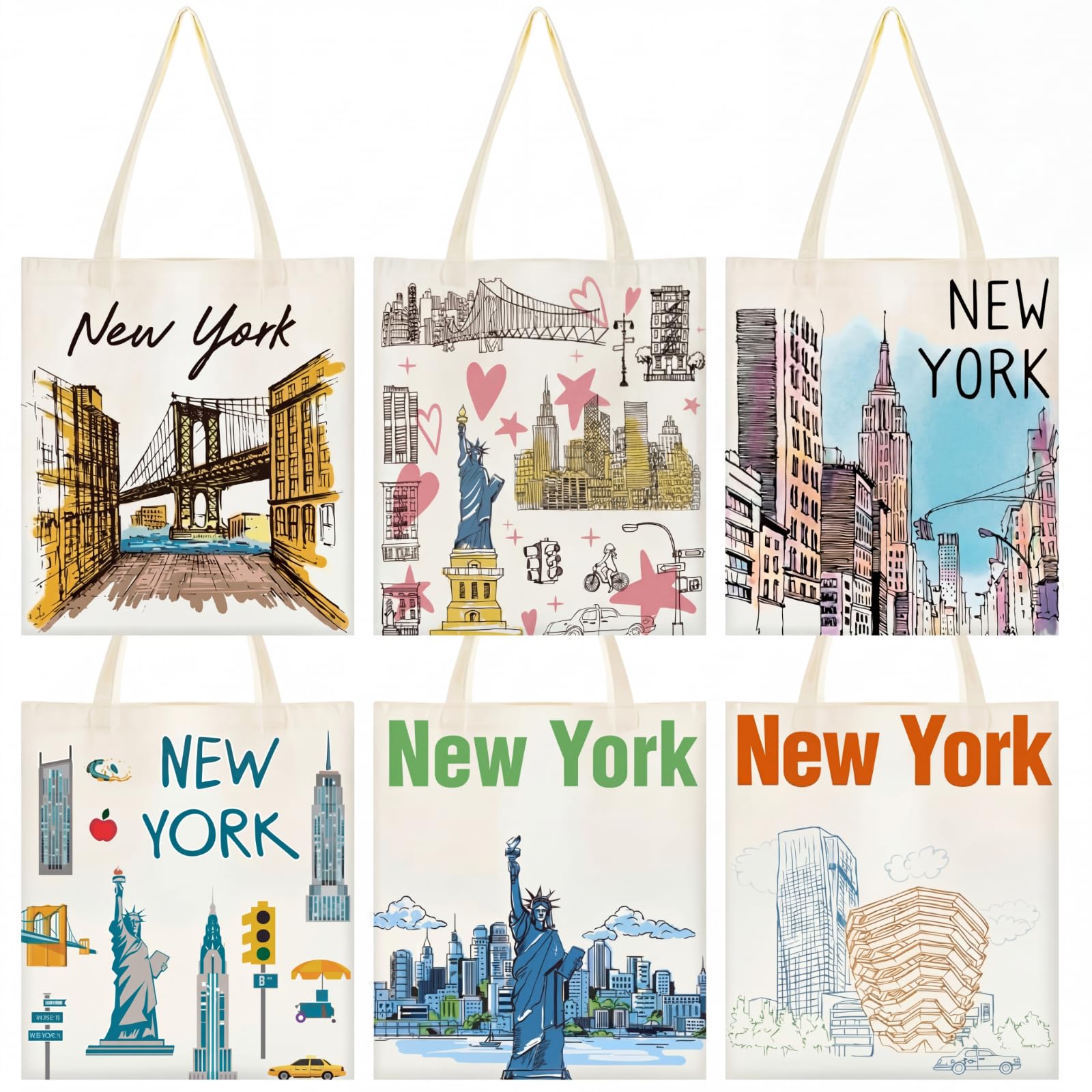 Paterr 6 bolsas de lona para mujer, regalo de recuerdo, estilo Nueva York