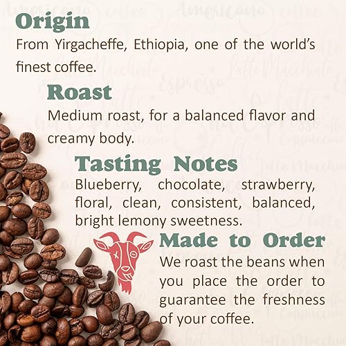 Miniatura 3 de Thank the Goat Made to Order Granos de café gourmet, recién tostados, tostado medio de Yirgacheffe, Etiopía, 12 oz.