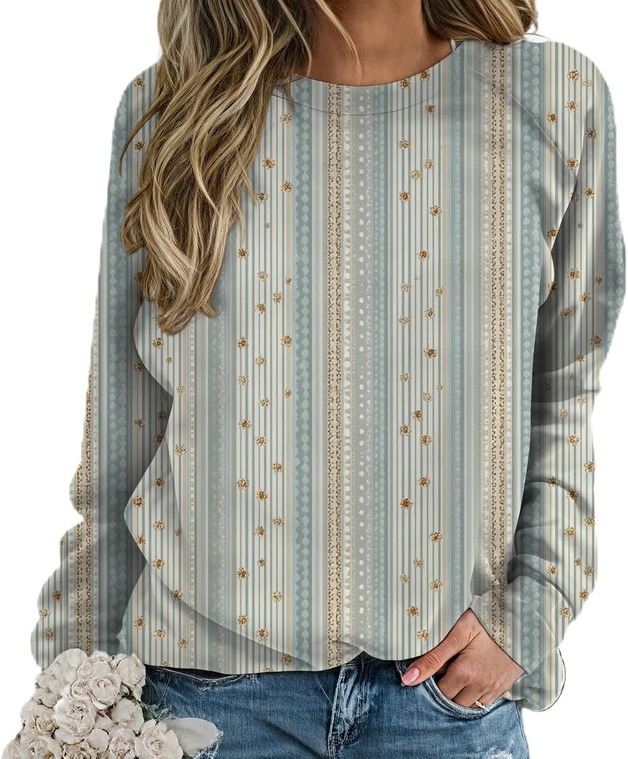 Unique Graphic Shirts for Women Trendy Dressy Long Sleeve Soft Pullover Tops Fall Winter Crewneck Causal Jumpers