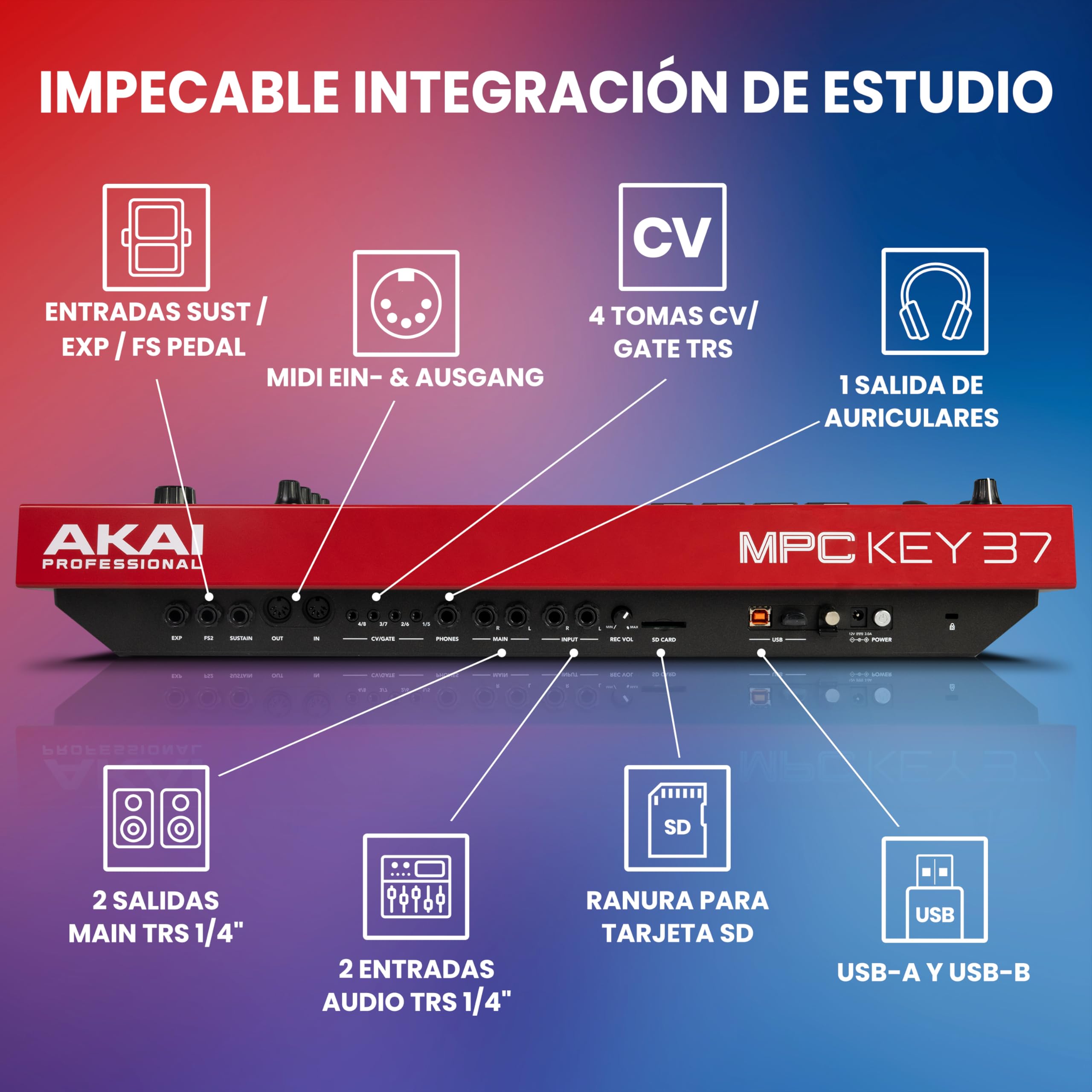Akai Professional MPC Key 37 Sintetizador de Producción Independiente, Caja de Ritmos, Teclado MIDI, con Wi-Fi, Bluetooth, Pantalla Táctil, Plug-ins e Integración con Native Instruments