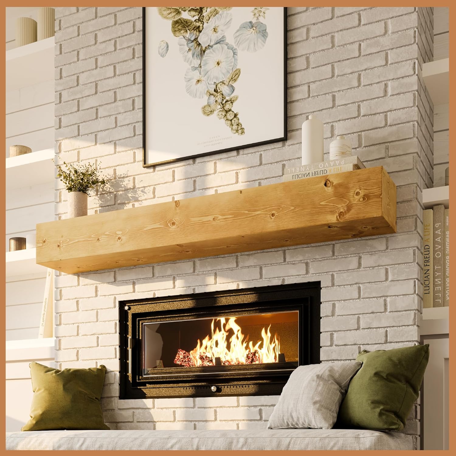 Avana Fireplace Mantel - Wall-Mounted Mantles for Over Fireplace - Farmhouse Fireplace Mantle Shelves - Handcrafted Wood Fireplace Mantels - Floating Mantel 72 Inches X 8 X 5 - Rustic Natural 72 X 8 X 5 Rustic Natural