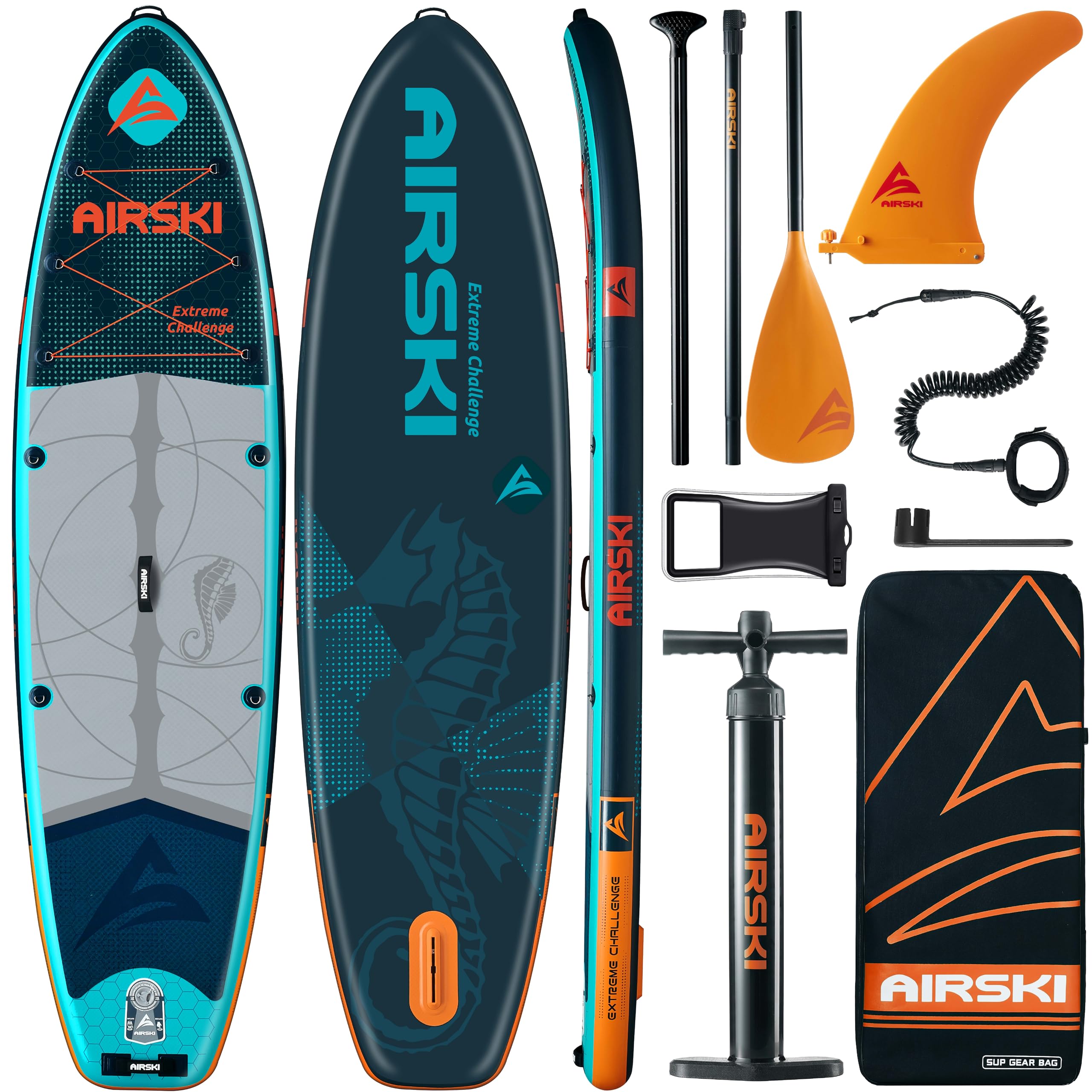 Airski 11'x34 Extra Wide Inflatable Paddle Boards, Family SUP/Yoga/Fishing | Up to 420lb Stand Up PaddleBoards for Adults, Anti-Slip EVA, US Fin, Pump